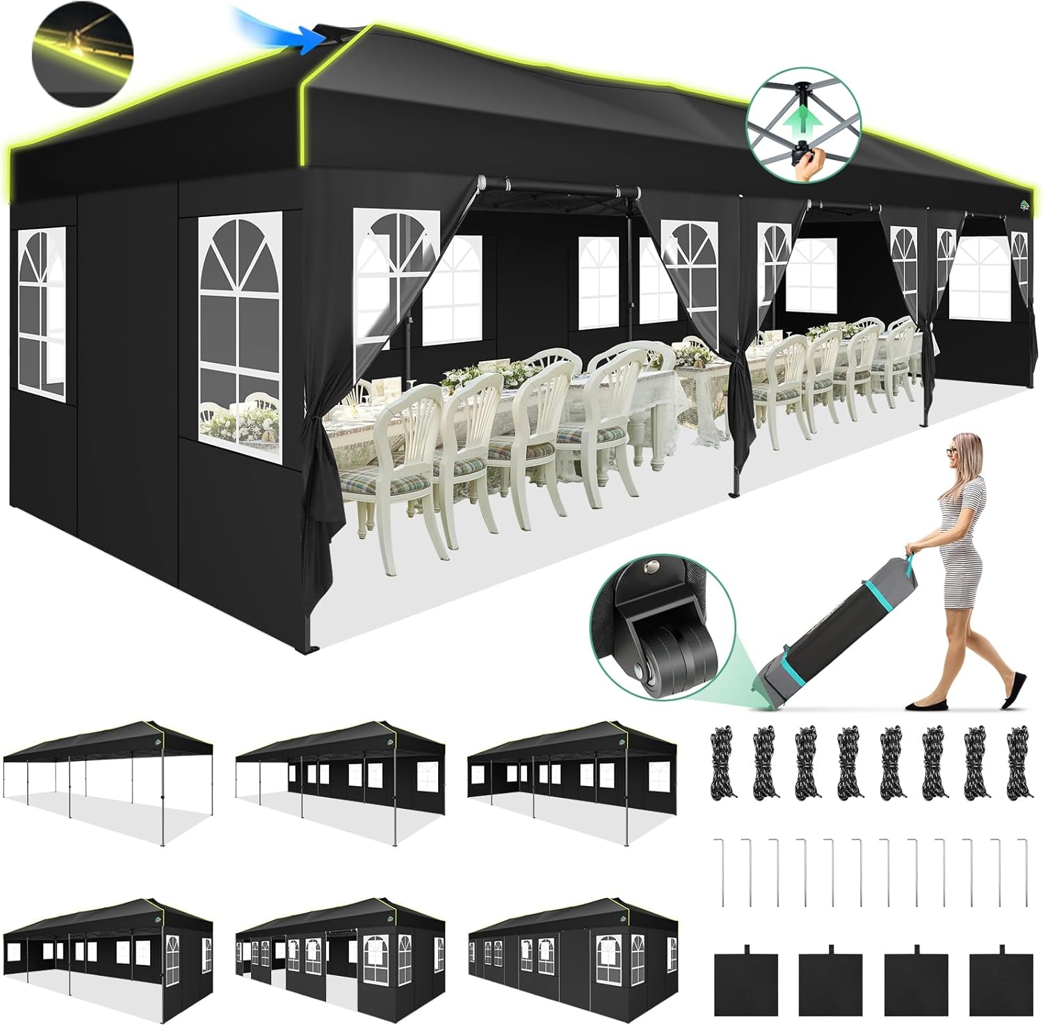 COBIZI 10'x30' Pop up Waterproof Canopy with Sidewalls & Wheel Carry Bag SPC305