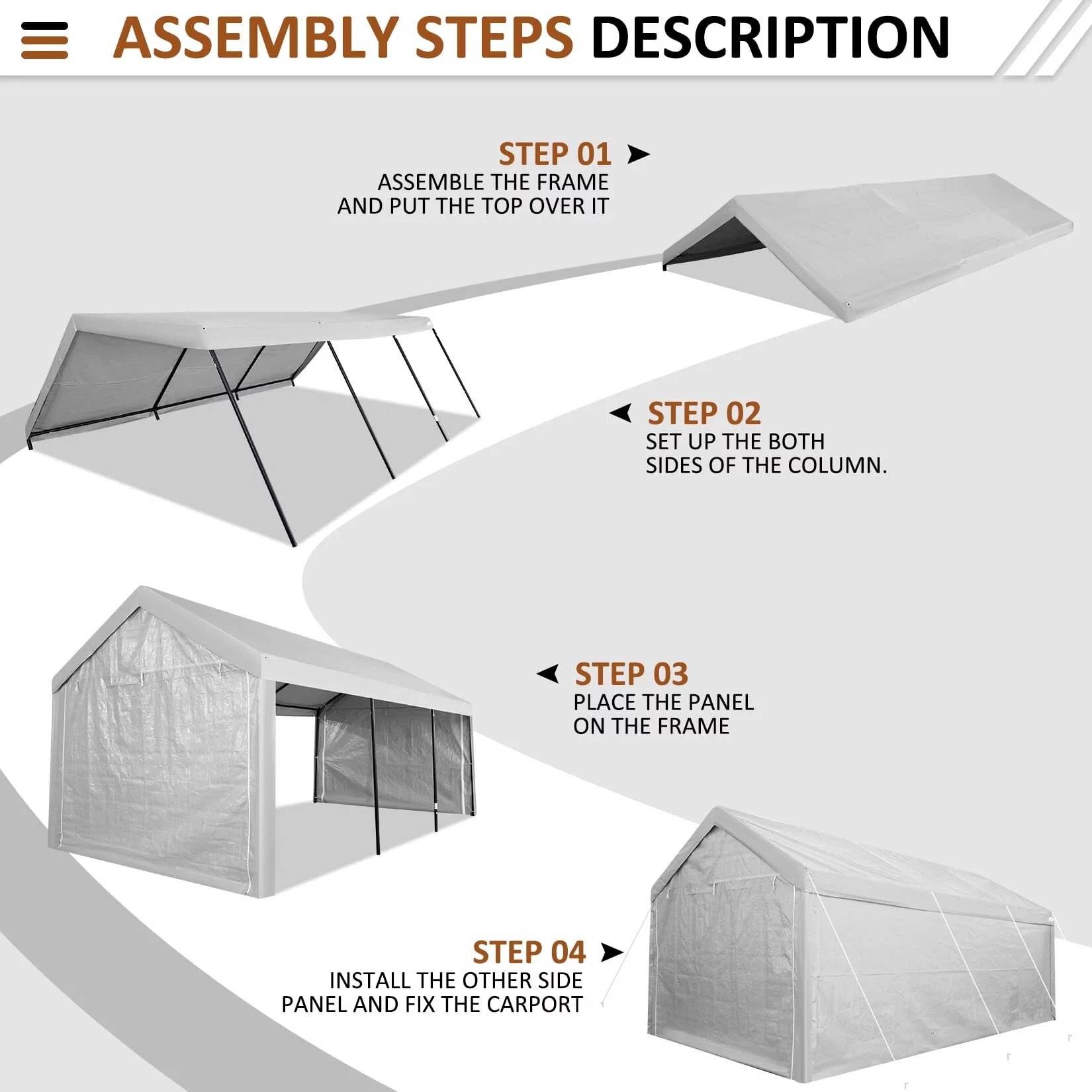 YUEBO Outdoor Carport 10x20ft Heavy Duty Canopy Storage Shed, Portable Garage Party Tent, Portable Garage with Removable Sidewalls & Doors All-Season Tarp for Car, Truck, Party, White