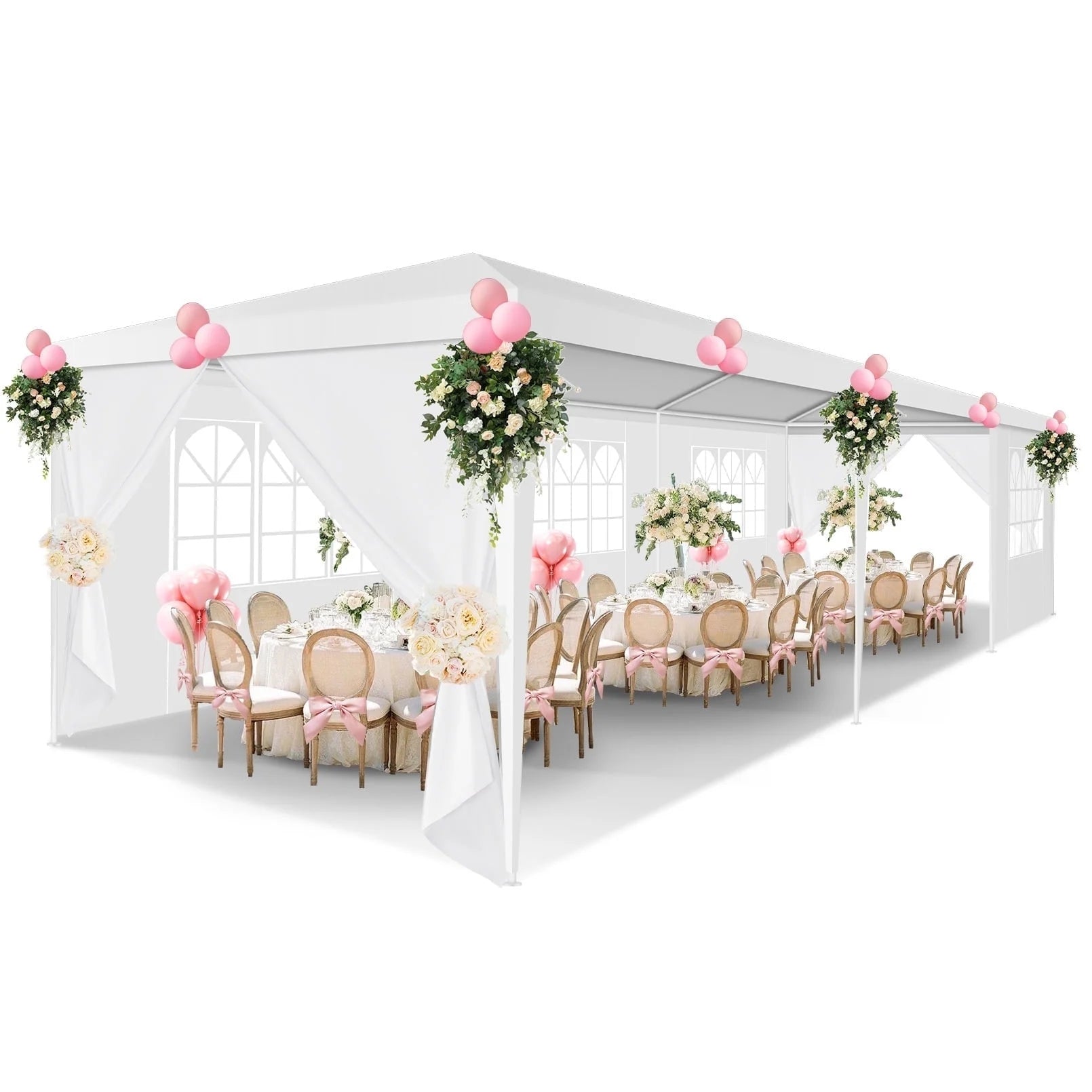 COBIZI 10'x30' Party Canopy Tent with 8 Removable Sidewalls, Waterproof Outdoor Shelter for Weddings and Events,White SPC000108