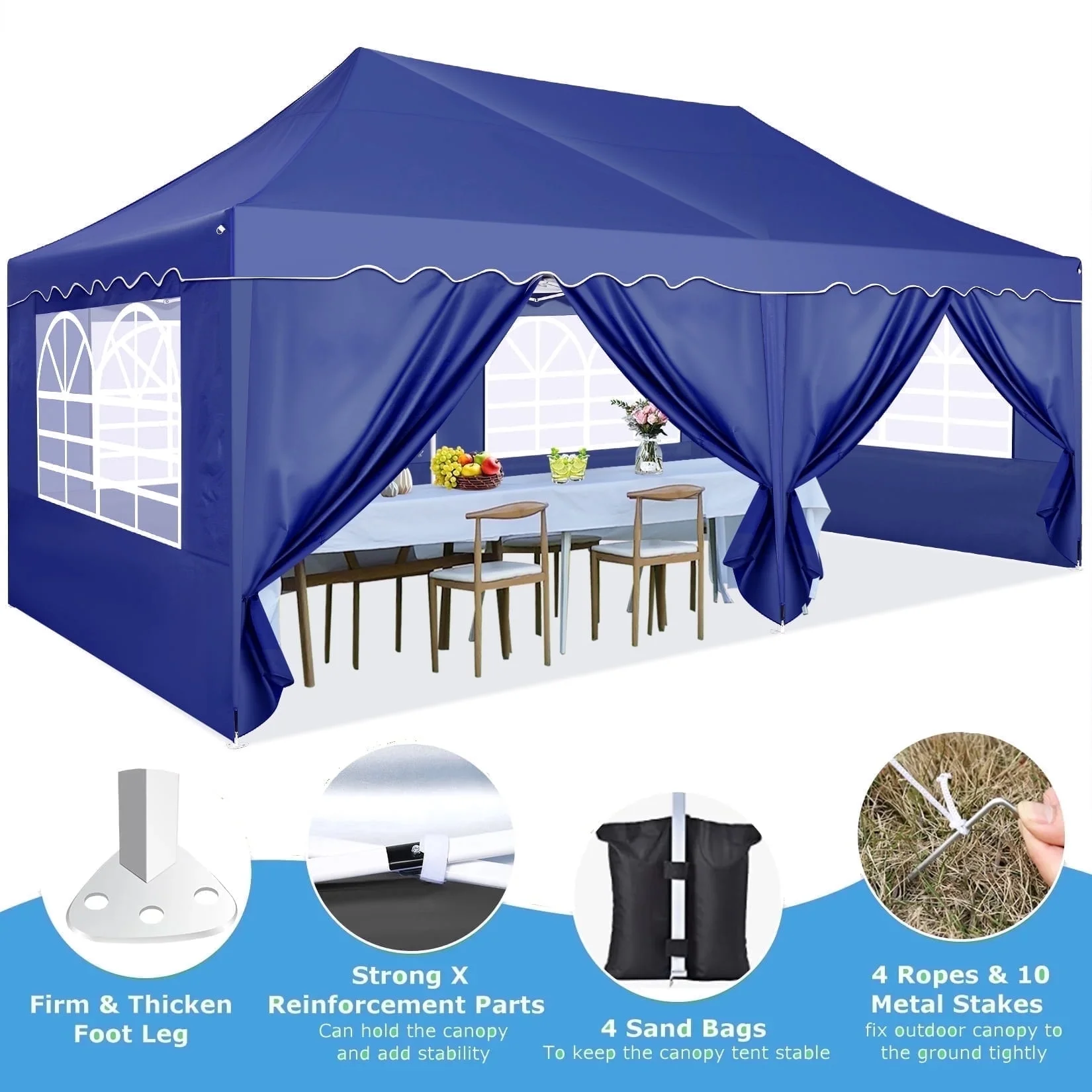 HOTEEL Canopy 10'x20' Pop Up Canopy Tent Heavy Duty Waterproof Adjustable Commercial Instant Canopy Outdoor Party Canopy Parties,Wedding,Outside Patio,Event,Backyard,White