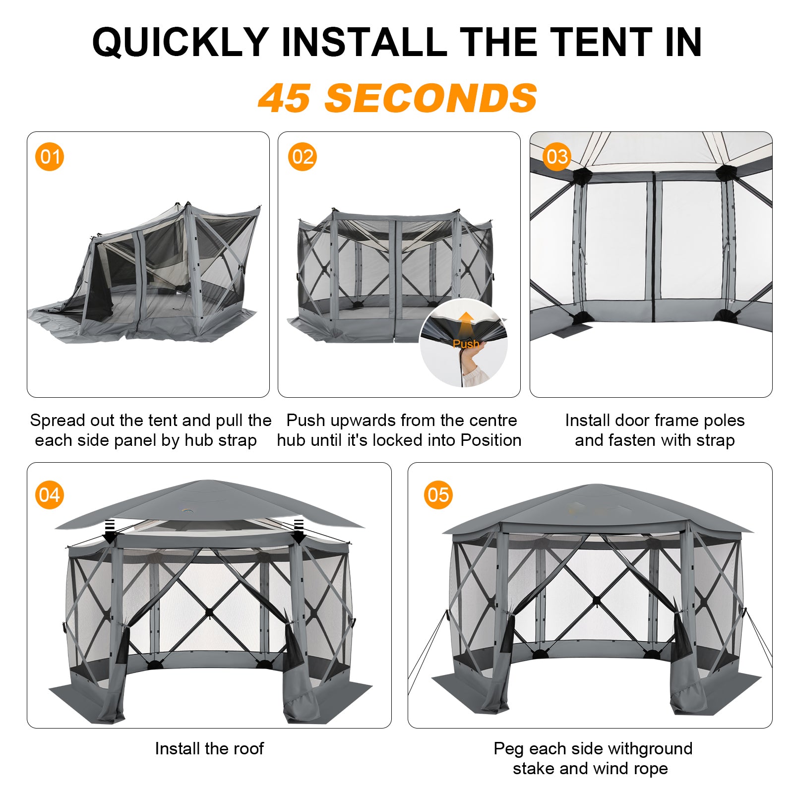 HOTEEL 12' x 12' Portable Pop-Up Outdoor Camping Gazebo, Screen Room with Mosquito Nettings, Waterproof, UV, Hub Tent Instant Screened Tent Canopy Shelter with Ground Stakes & Carry Bag, Beige