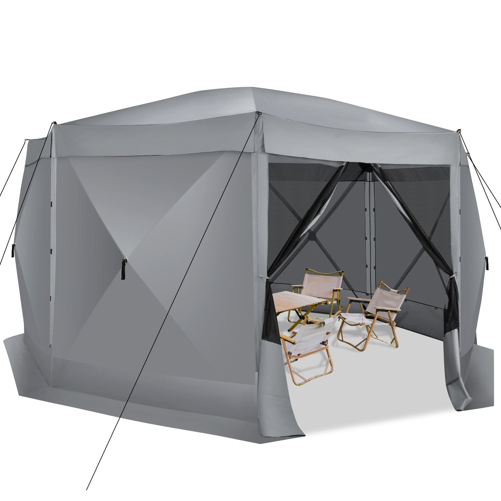 COBIZI 15'x15' Camping Gazebo Tent 8 Sided Pop-up Canopy Screen Tent with Netting for Camping, Waterproof, UV Resistant, Ez Set-up Party Tent with Carrying Bag