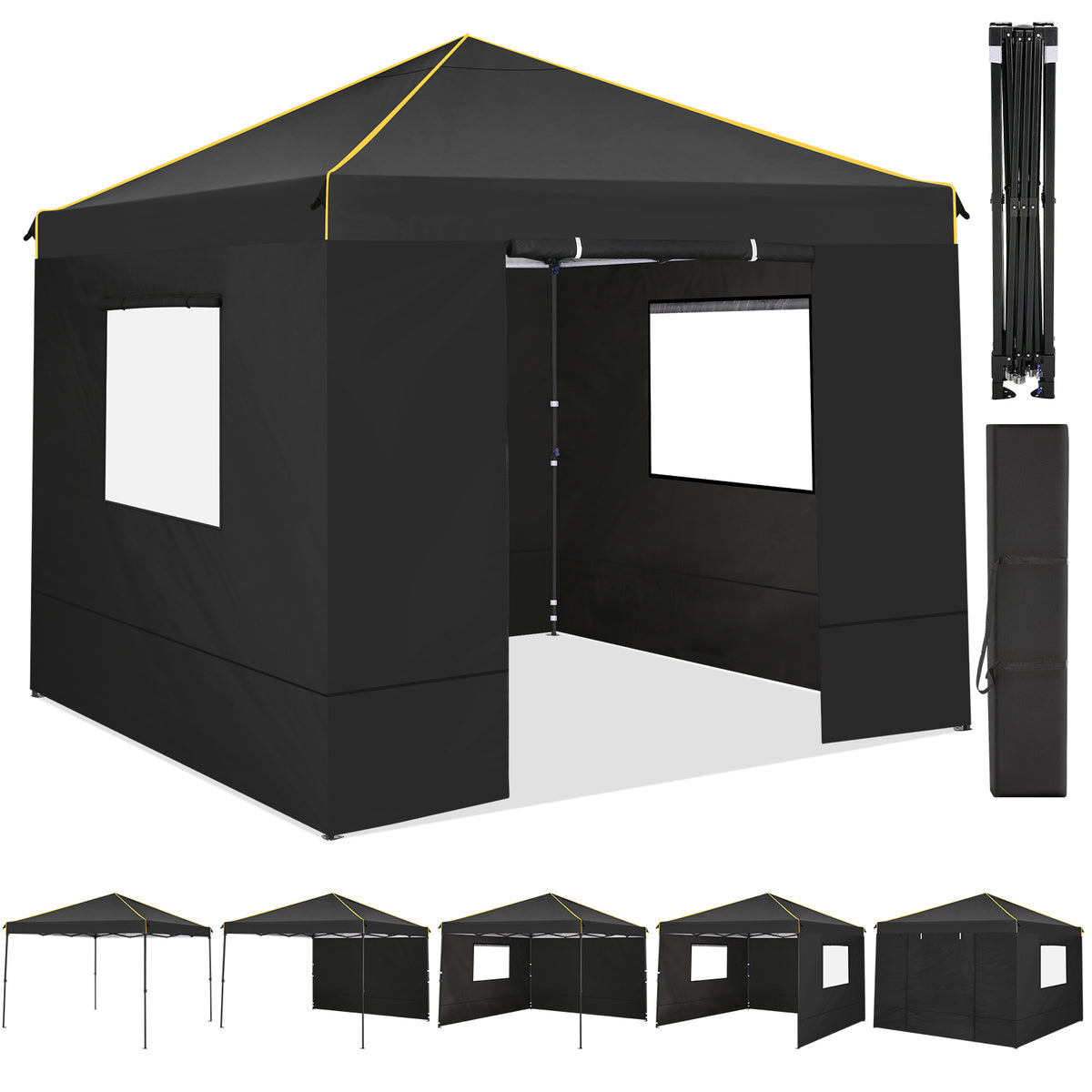COBIZI 10'x10' Pop Up Outdoor Canopy with 4 Removable Sidewall and Mesh Windows HZC48