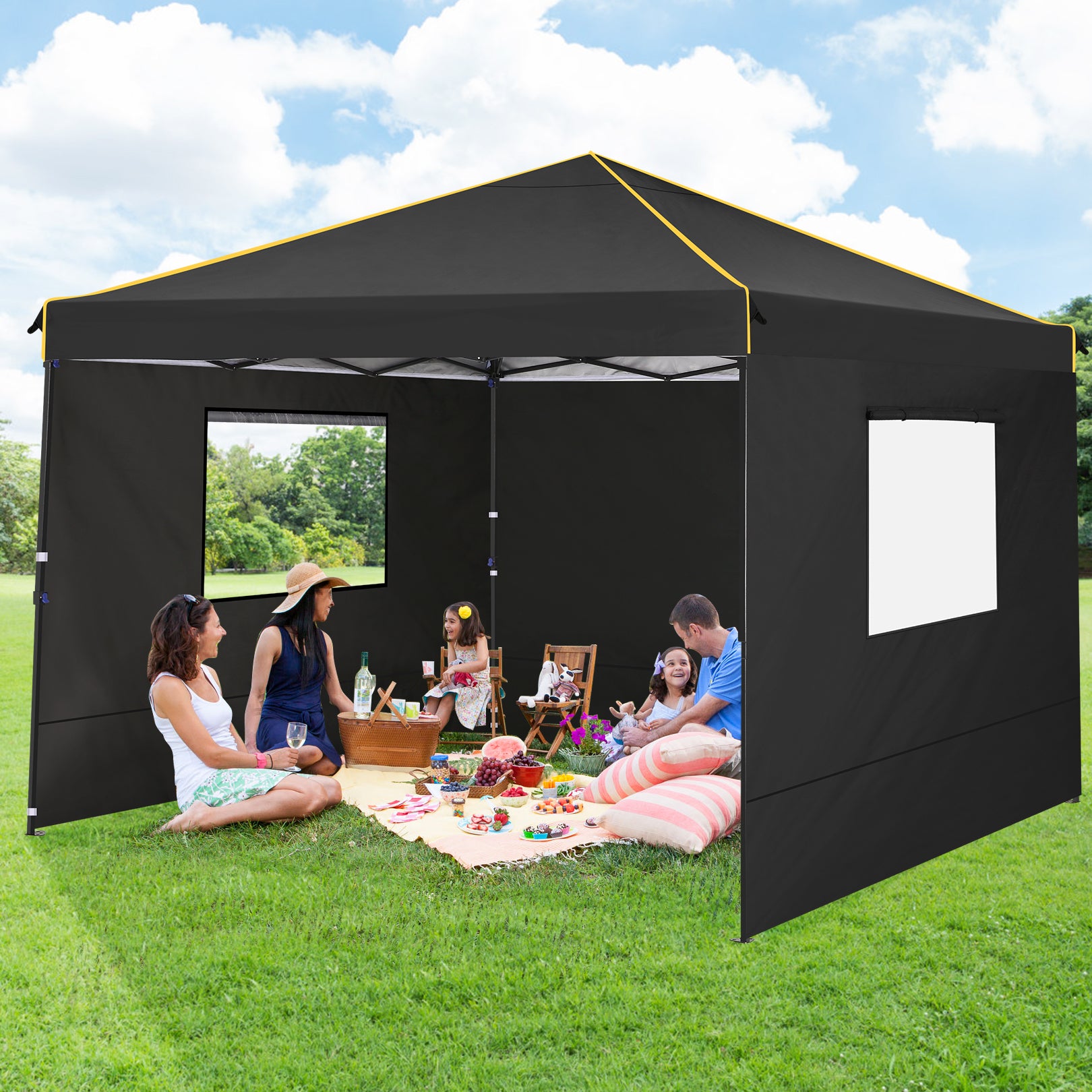 HOTEEL 10x10 Pop Up Canopy Tent with 4 Removable Sidewalls,Waterproof Commercial Instant Gazebo Outdoor Tents for Party/Exhibition/Picnic with Carry Bag,Black