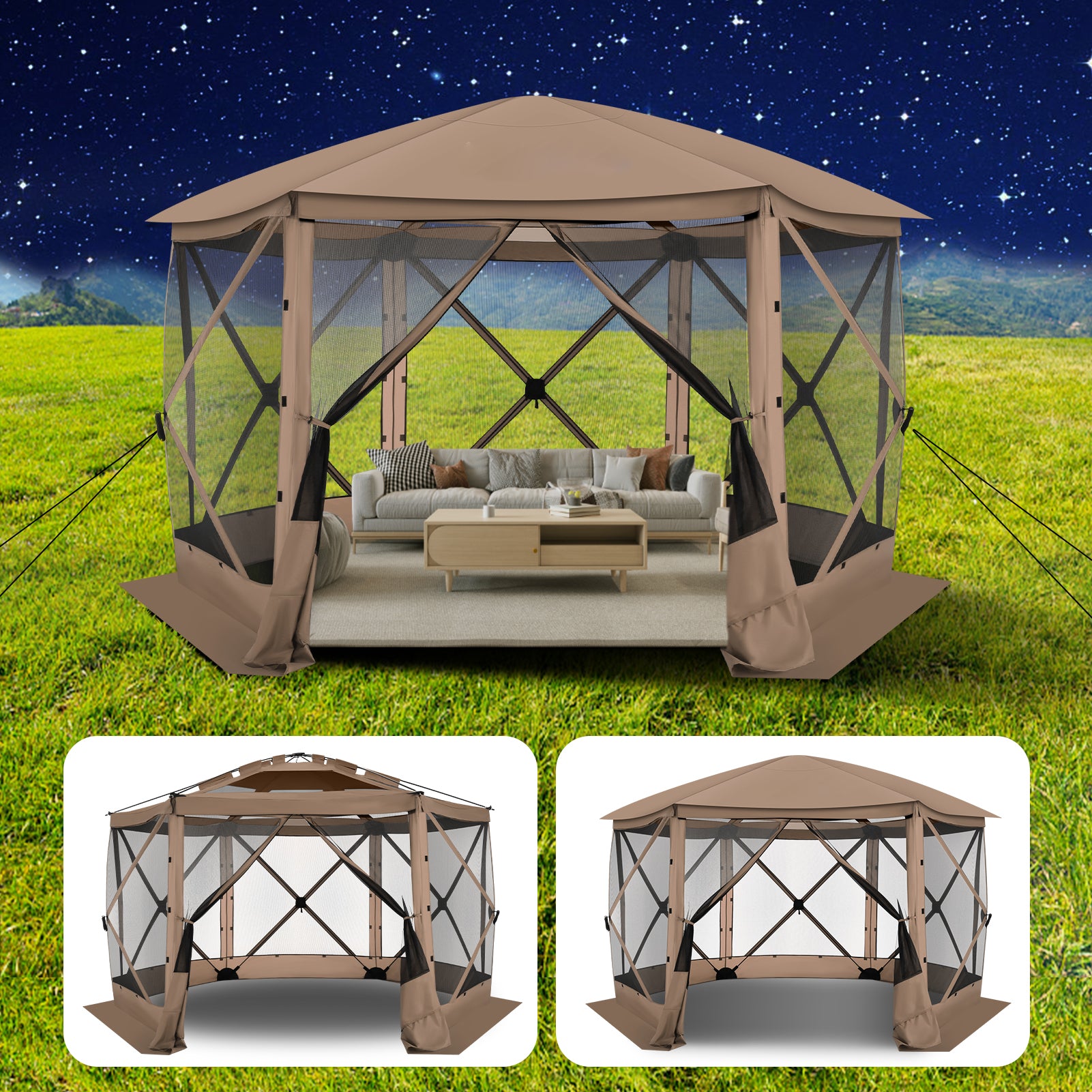 Cobizi 12'x12' Portable Pop-Up Camping Gazebo, Screen Tent with Mosquito Netting SPC000185