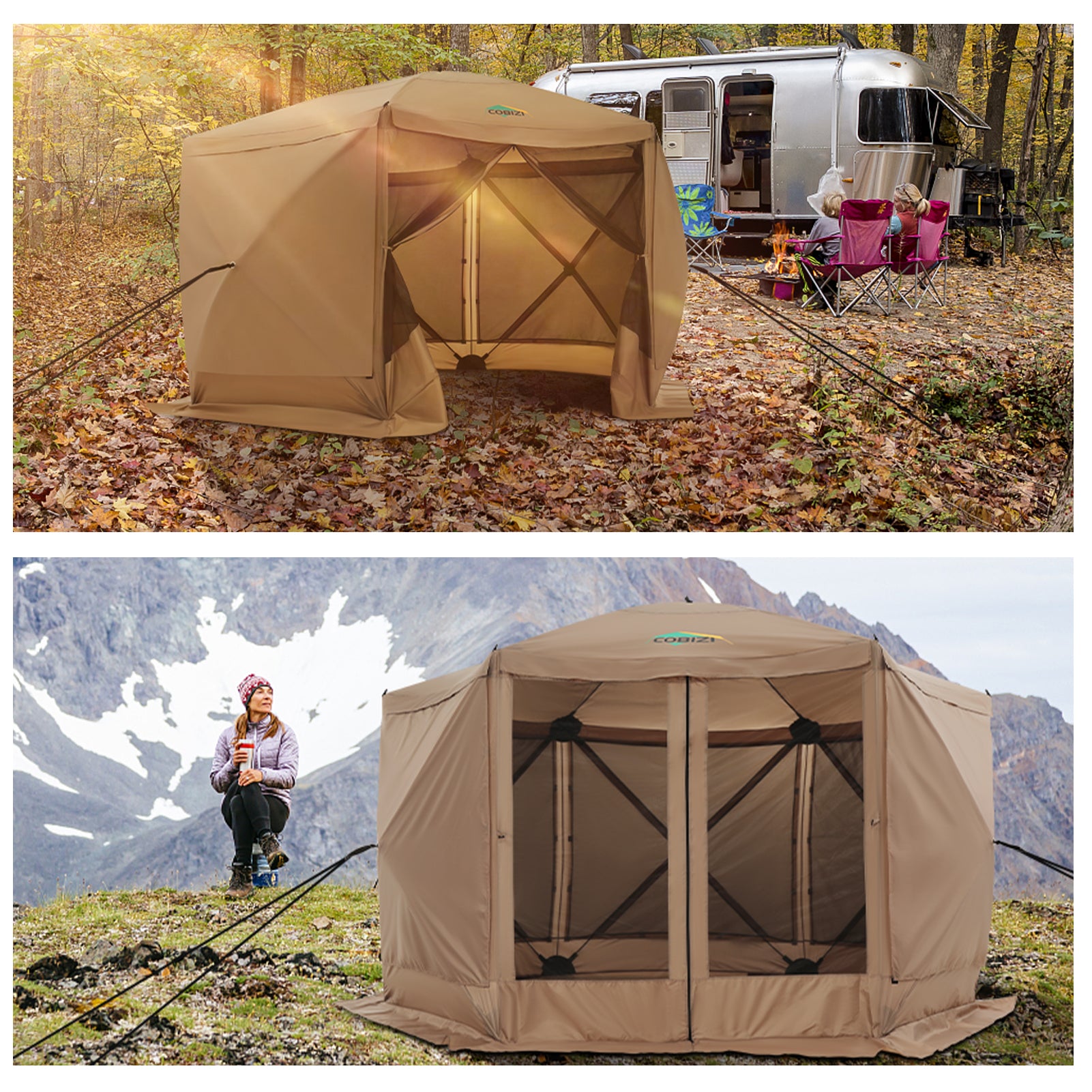 COBIZI 10'x10' Portable 5 Side Pop Up Canopy Screen House Tent, SPC44M