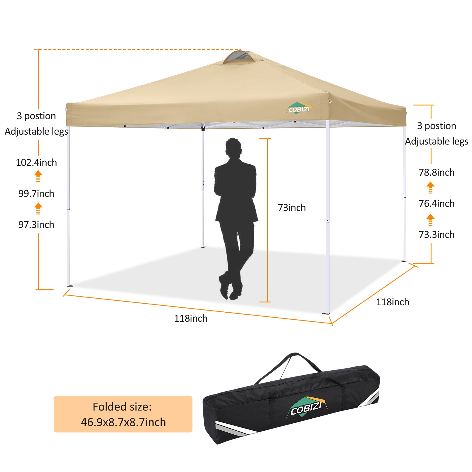 COBlZI 10'x10' Ez Pop Up Canopy Tent with 4 Sidewalls,Commercial Instant Gazebo Tents with 4 Sand Bags & 8 Stakes,Outdoor Patio Canopy for Parties,Backyard£¨Khaki)