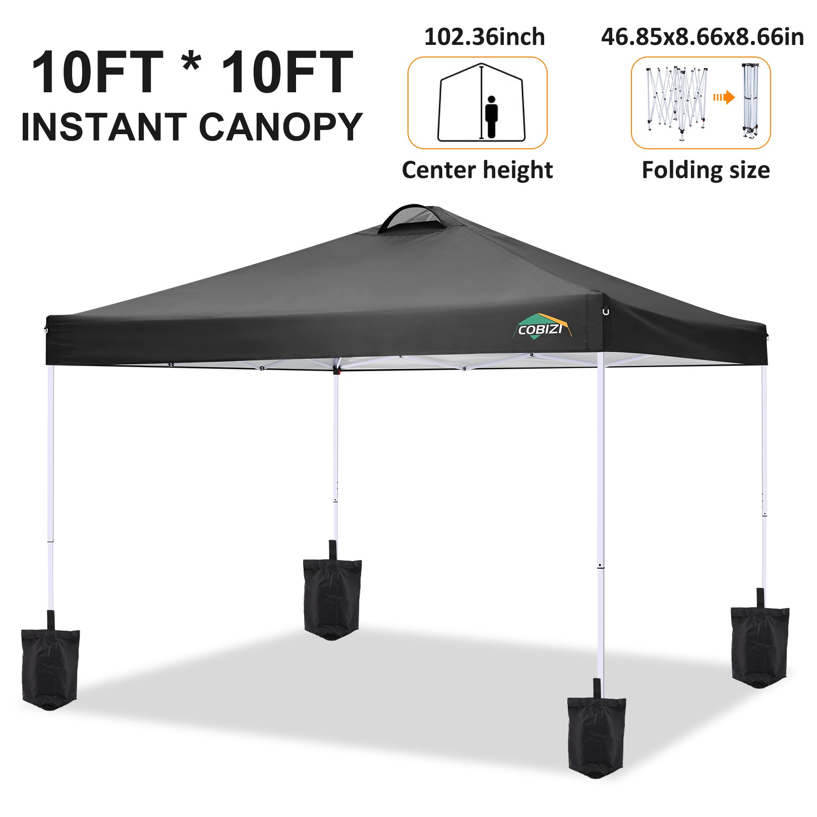COBIZI Pop Up Canopy Shade Waterproof Tent 10'x10' With Sidewalls Vent SPC201