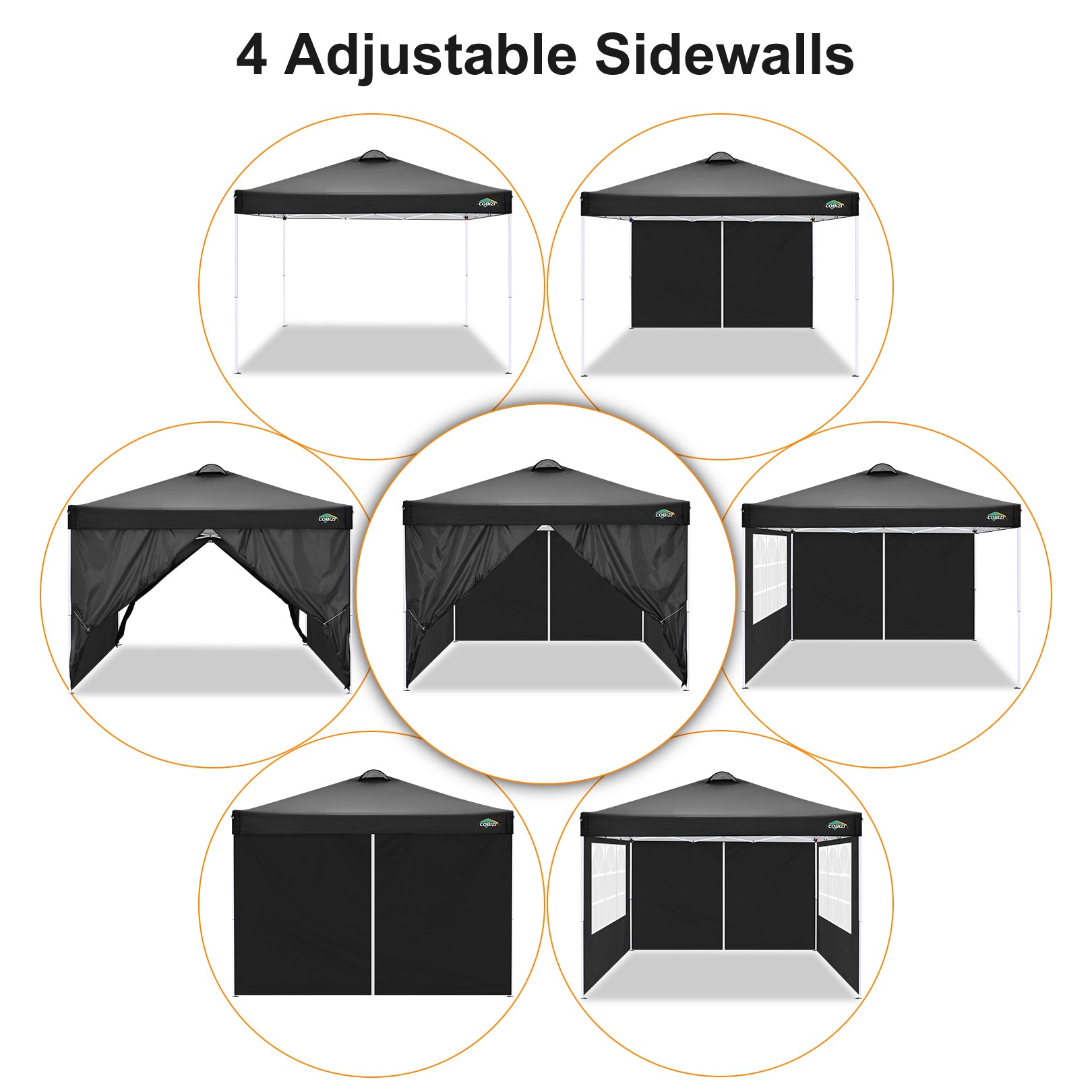 COBIZI Pop Up Canopy Shade Waterproof Tent 10'x10' With Sidewalls Vent SPC201
