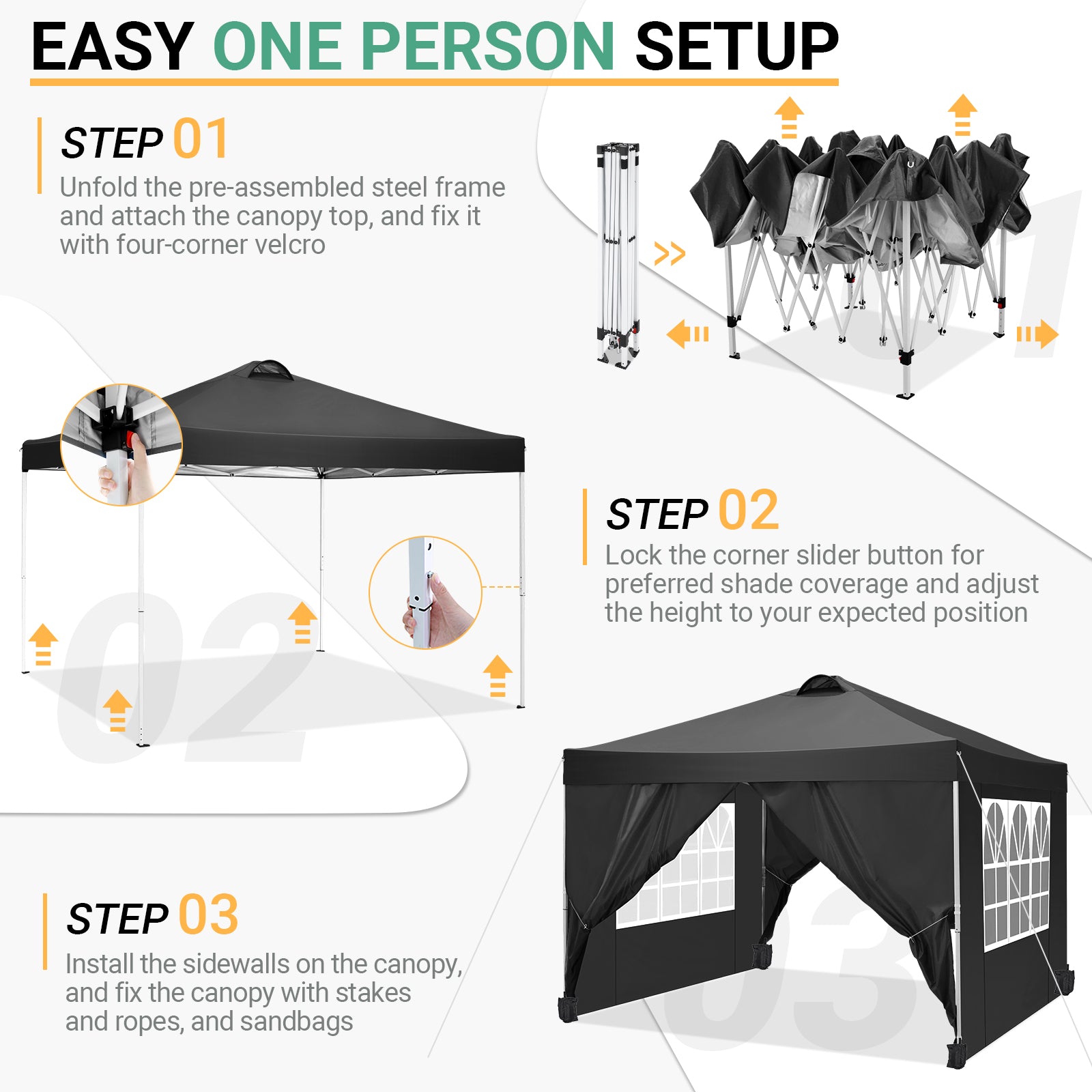 COBIZI 10x10 Pop Up Canopy Tent with 4 Sidewalls