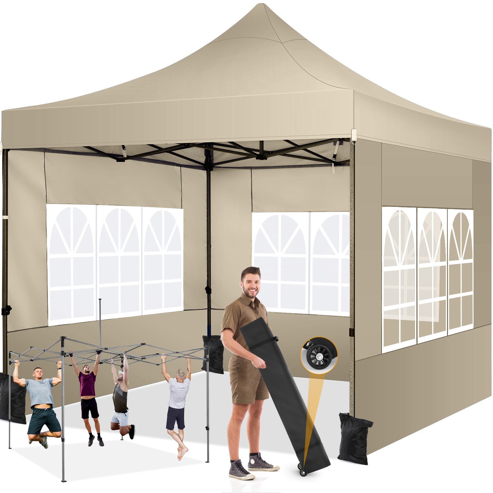 COBIZI 10'x10' Pop Up Canopy Tent with 4 sidewalls Commercial Heavy Duty Canopy UPF 50+ All Weather Waterproof Outdoor Canopy Wedding Tents for Parties Gazebo with Roller Bag, Black (Windproof Upgraded)