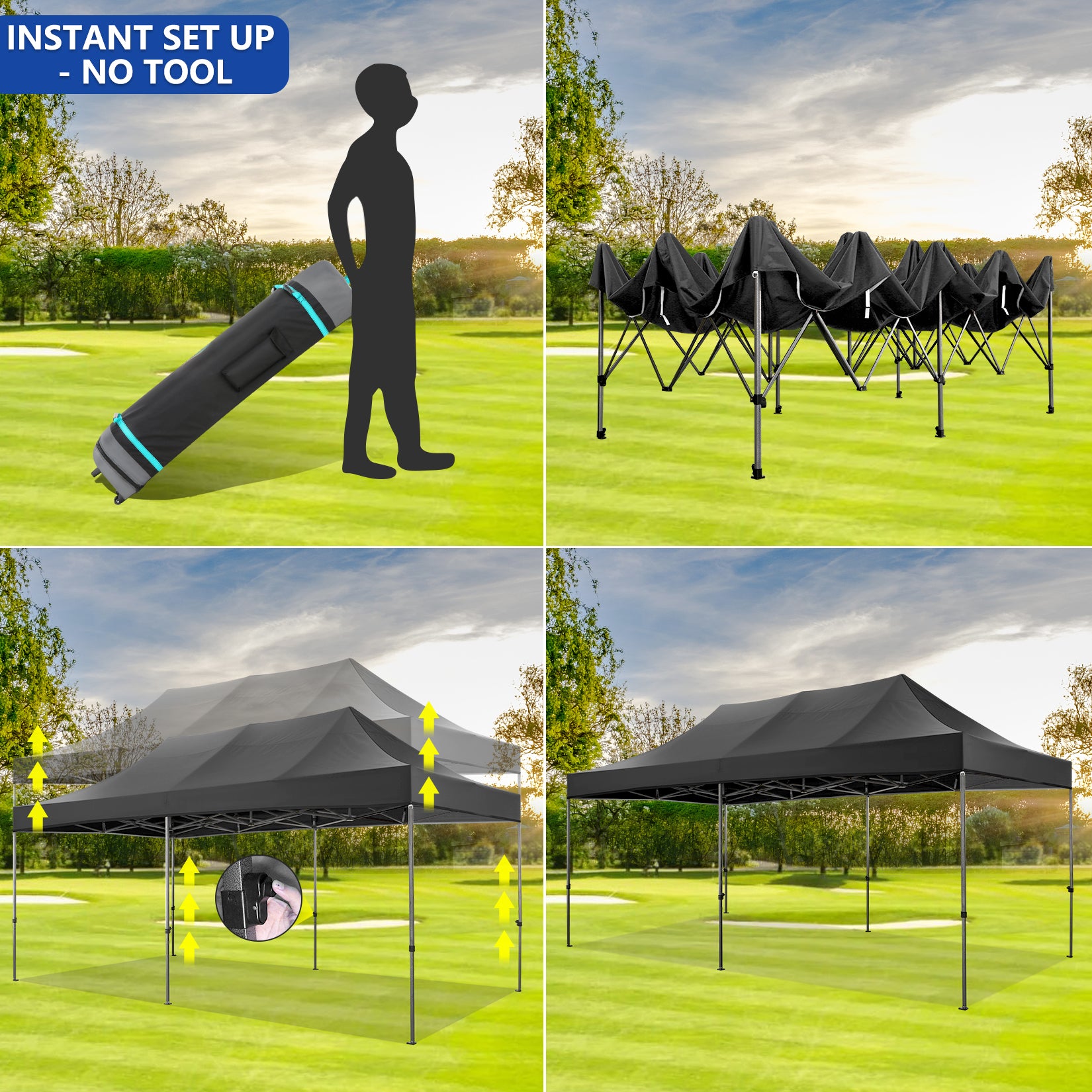 COBIZI 10'x20' Heavy Duty Pop up Canopy EZ Commercial Outdoor Tent Portable Party Wedding Instant Canopy Shelter All Season Anti-UV Waterproof Tent Gazebo with 6 Removable Sidewalls, Roller Bag