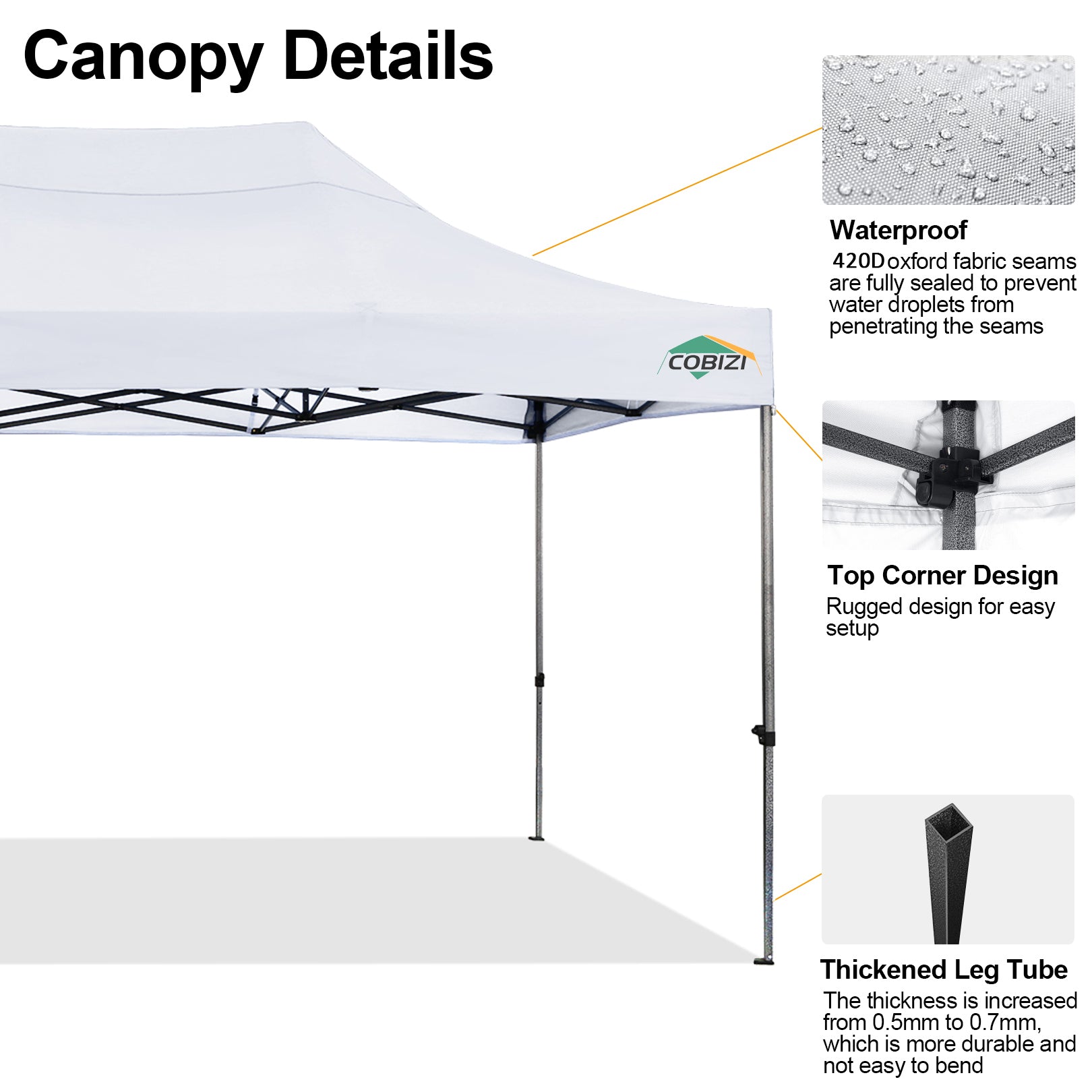 COBIZI 10'x20' Easy Pop Up Heavy Duty Canopy, Anti-UV & Waterproof SPC27