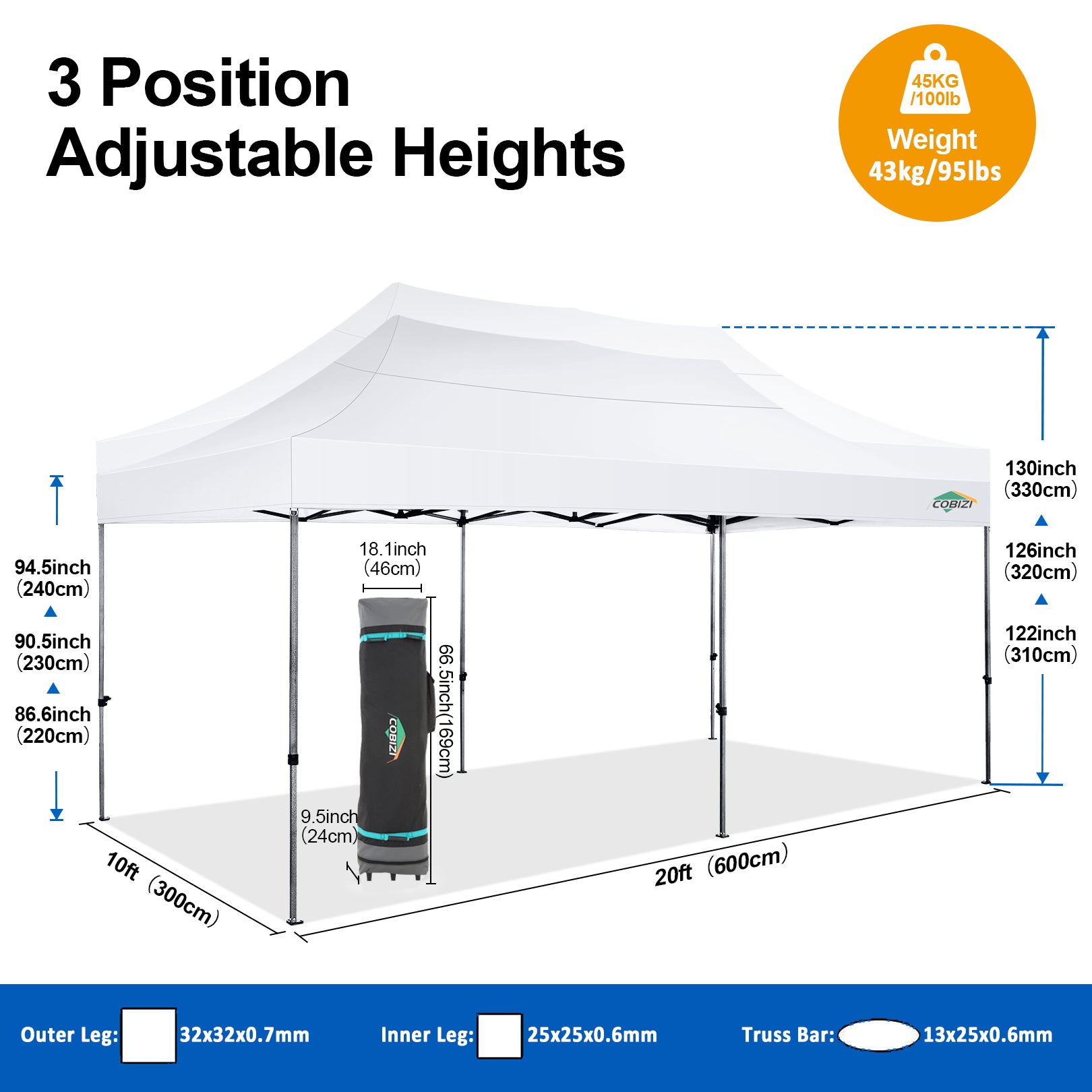 COBIZI 10'x20' Easy Pop Up Heavy Duty Canopy, Anti-UV & Waterproof SPC27