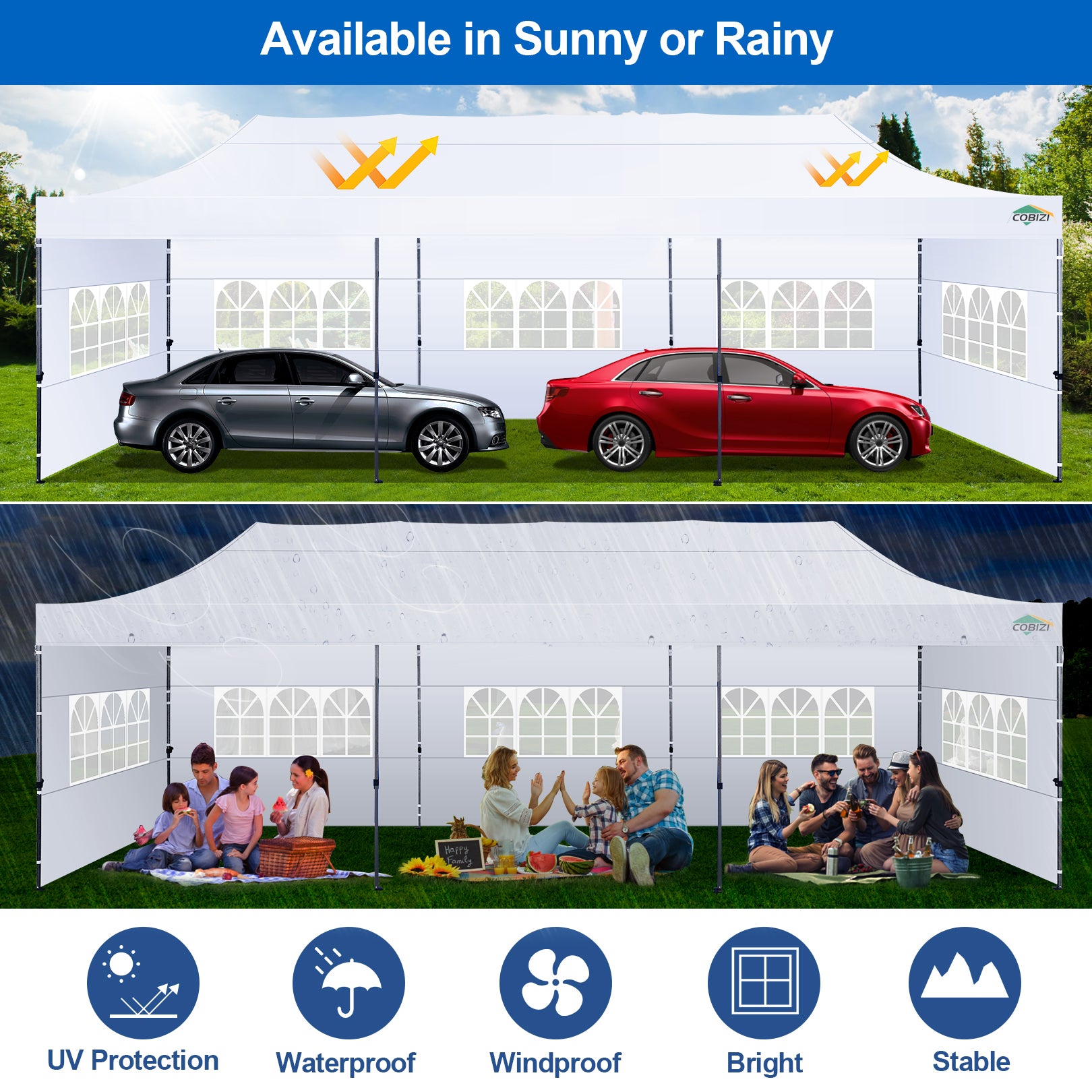 COBIZI 10'x30' Easy Pop Up Heavy Duty Large Canopy, Anti-UV & Waterproof SPC36