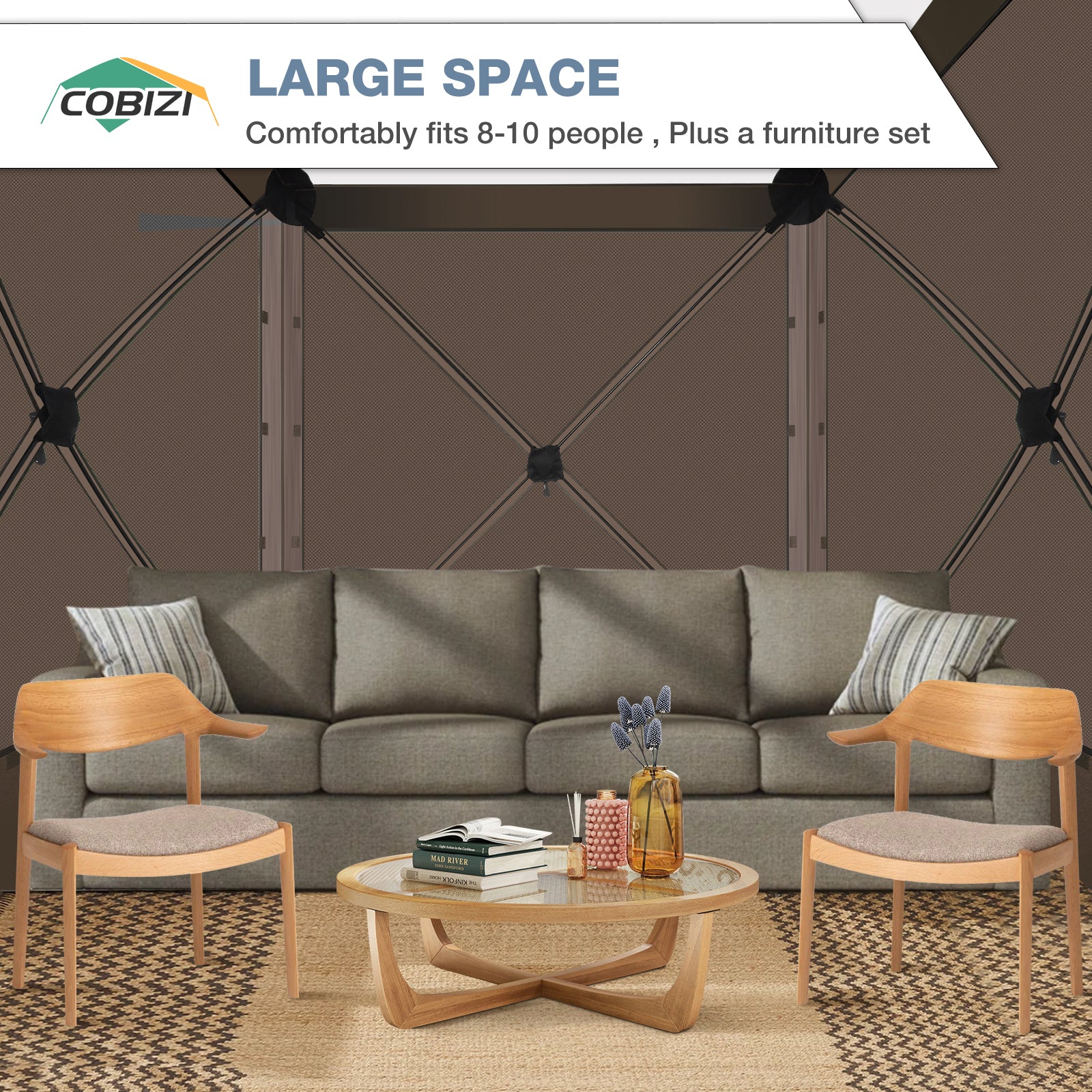 COBIZI 6'x6' Portable 4 Sidewall Pop Up Canopy Screen Tent, SPC000044S