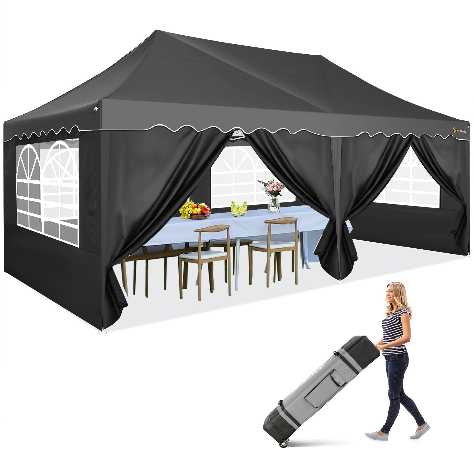 COBIZI 10x20 Pop Up Canopy Tents for Parties, Easy Up Canopy with Sidewalls Waterproof, Event Gazebo Canopy with Wheeled Bag & 4 Sandbags, Outdoor Tent for Patio,Wedding, Backyard, Camping, Black