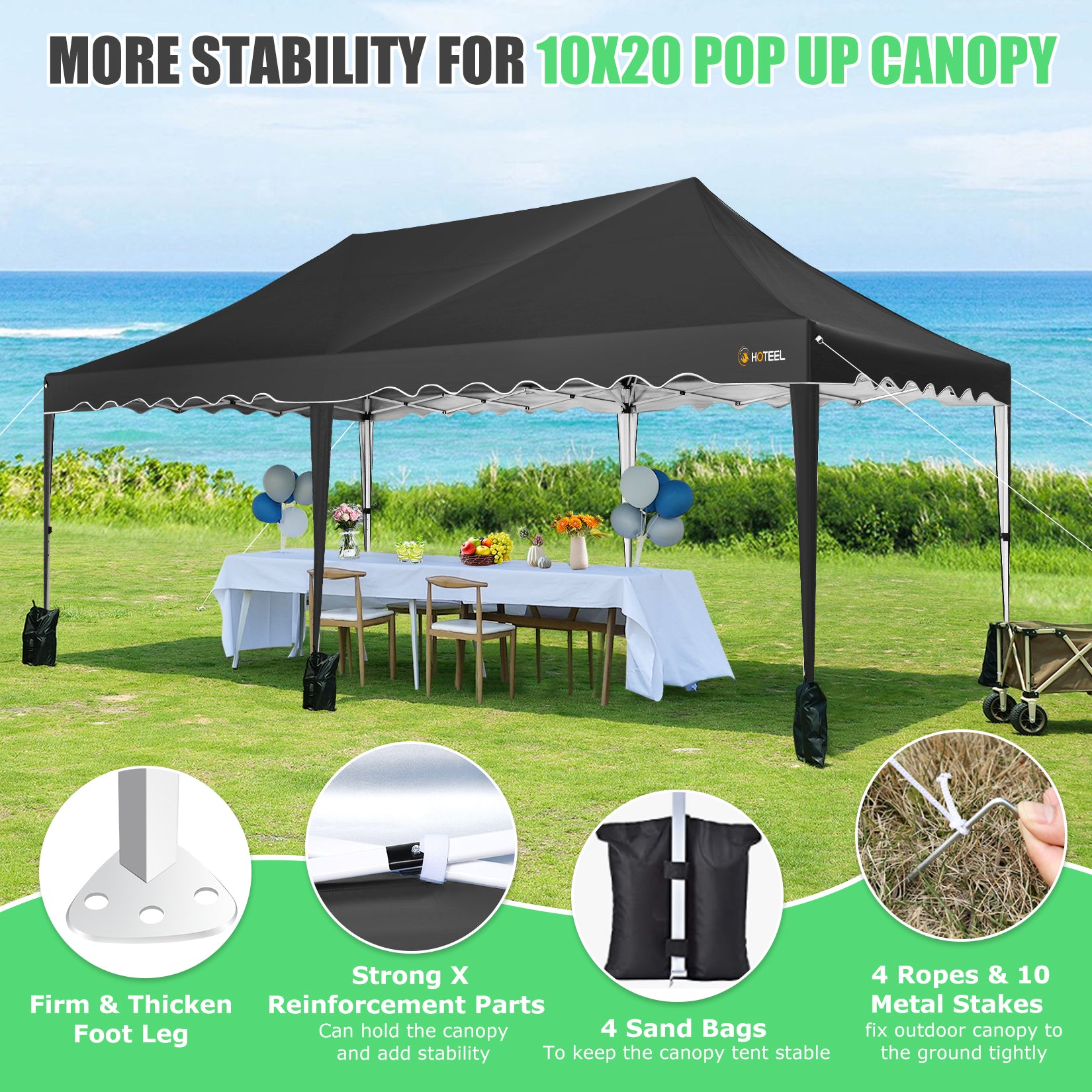 COBIZI 10x20 Pop Up Canopy Tents for Parties, Easy Up Canopy with Sidewalls Waterproof, Event Gazebo Canopy with Wheeled Bag & 4 Sandbags, Outdoor Tent for Patio,Wedding, Backyard, Camping, Black