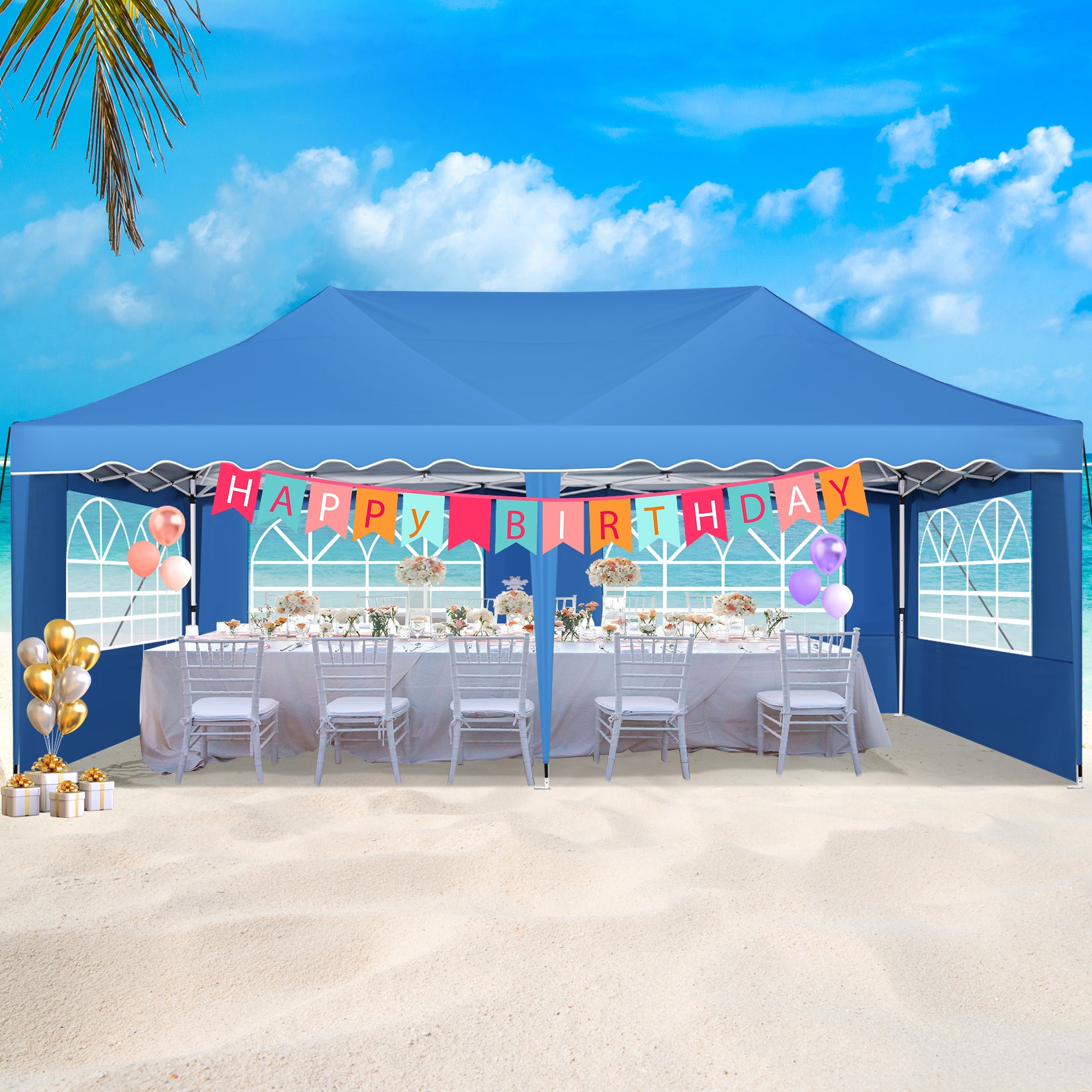 HOTEEL 10¡®x20¡¯ Pop up Canopy Tents with Removeble Sidewalls,Outdoor Gazebo with Wheeled Bag & 4 Sandbags,for Patio,Wedding,Backyard,Camping,Parties,Event,Blue