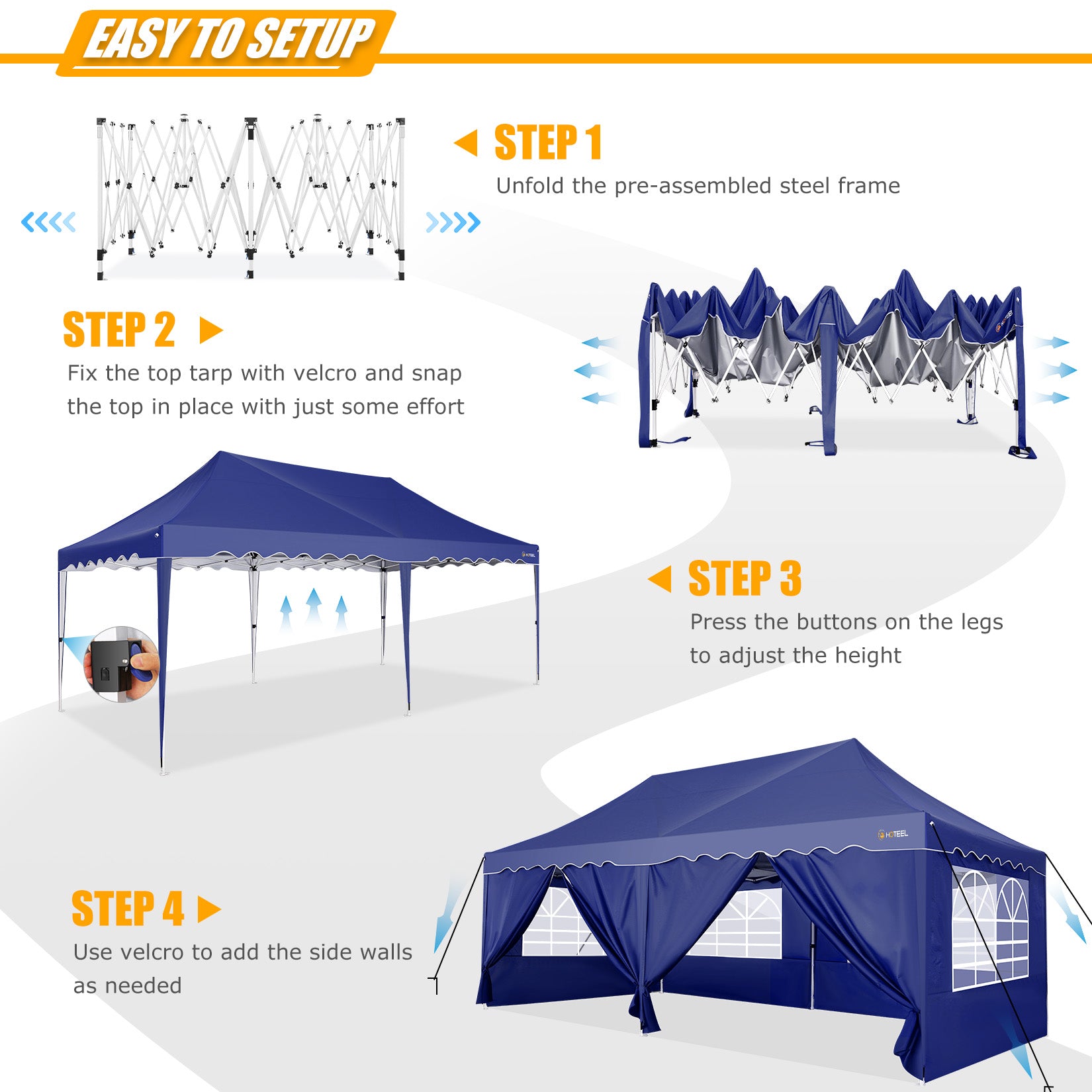 HOTEEL 10x20 Pop up Canopy Tents with Removeble Sidewalls,Outdoor Gazebo with Wheeled Bag & 4 Sandbags,for Patio,Wedding,Backyard,Camping,Parties,Event