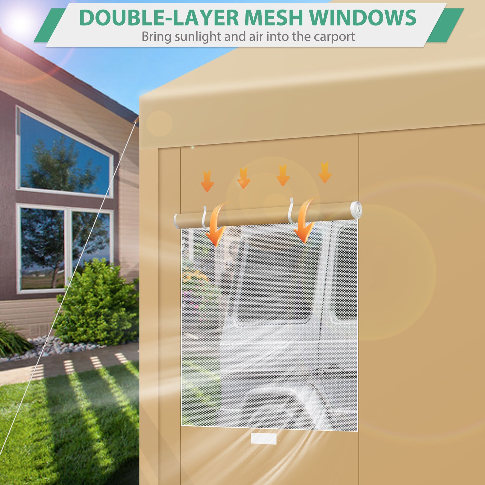 Cobizi Carport 10'x20' Heavy Duty Car Canopy with Roll-up Windows Portable Garage with Removable Sidewalls & Door, Outdoor Canopy Carport Portable Car Tent Garage Car Canopy with Steel Frame SPC000104