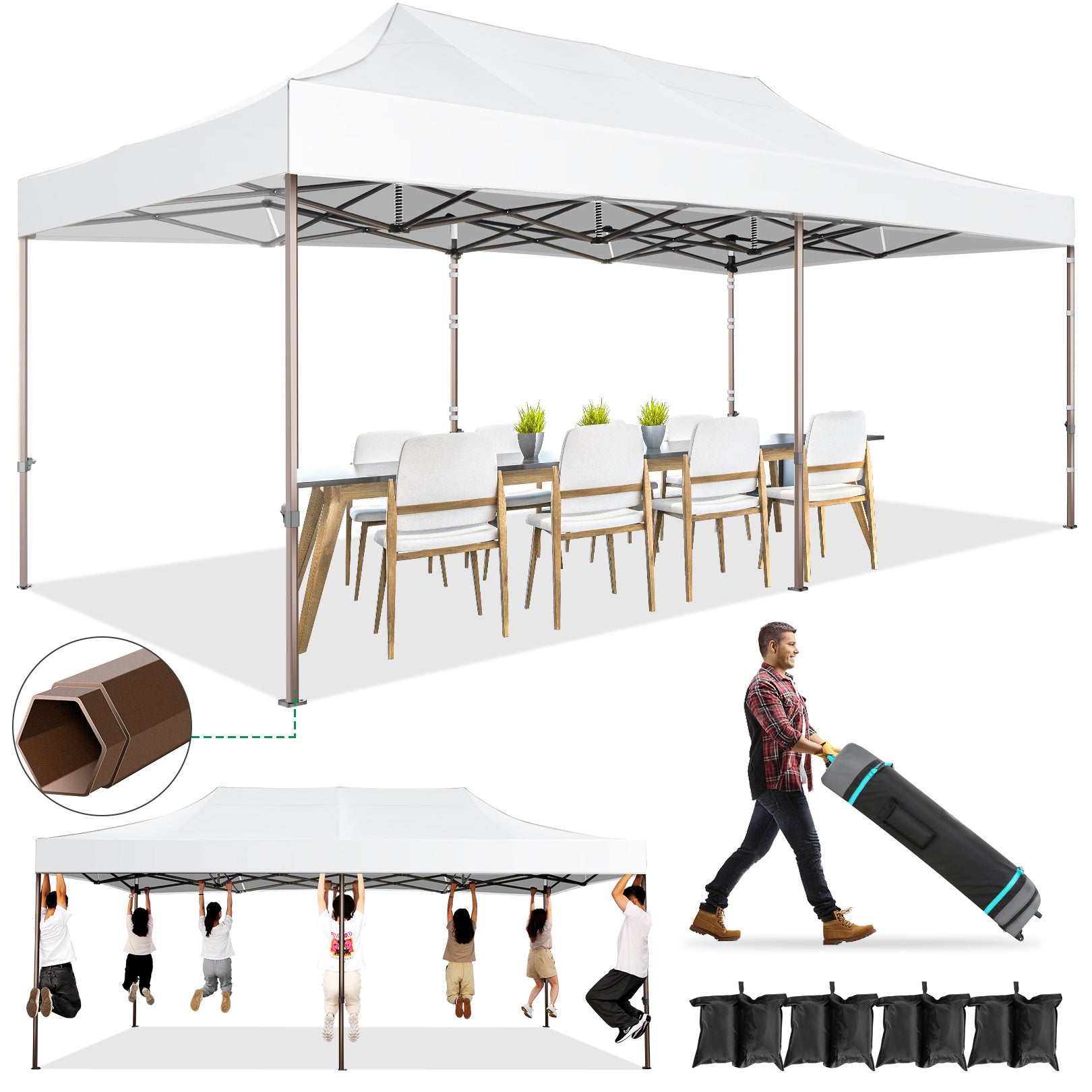 COBIZI 10'x10' Pop up Canopy Tent Commercial Instant Canopy with 4 Sidewalls & Carry Bag 4 Stakes & Ropes & Sandbags Portable Tent for Parties Beach Camping Party Event Shelter Sun Shade