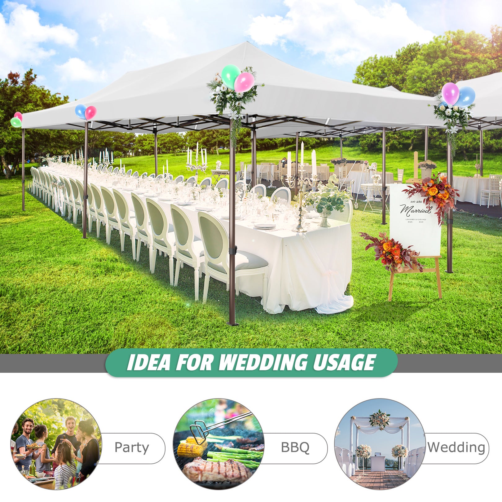 COBIZI 10'x10' Pop up Canopy Tent Commercial Instant Canopy with 4 Sidewalls & Carry Bag 4 Stakes & Ropes & Sandbags Portable Tent for Parties Beach Camping Party Event Shelter Sun Shade