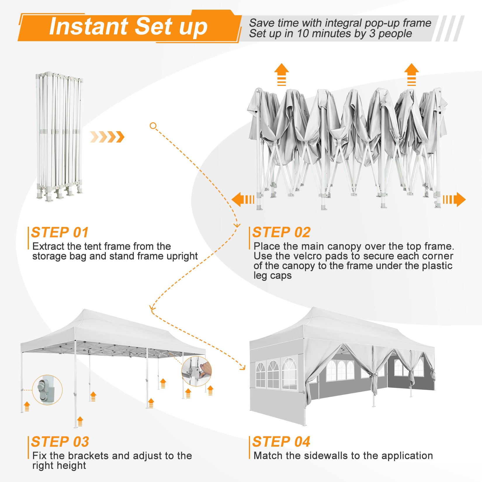 HOTEEL 10¡¯x30' pop-up tent, suitable for parties, heavy-duty easy-to-set-up tent with 8 side walls, outdoor commercial instant gazebo, suitable for wedding events, with portable bag
