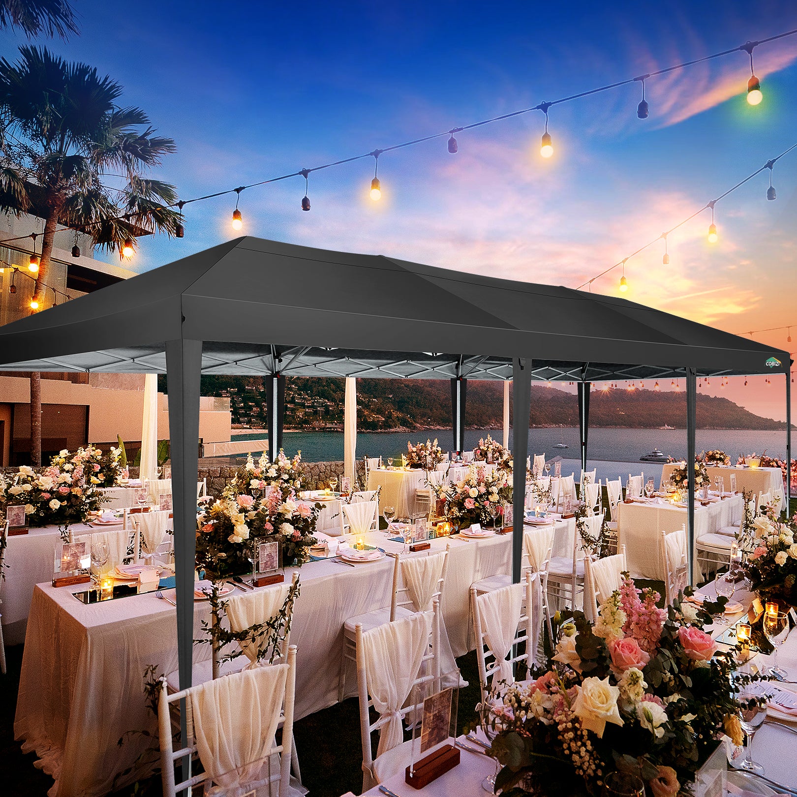 COBIZI 10'x30' Pop up Canopy with 6 Sidewalls & Carry Bag, Black SPC204