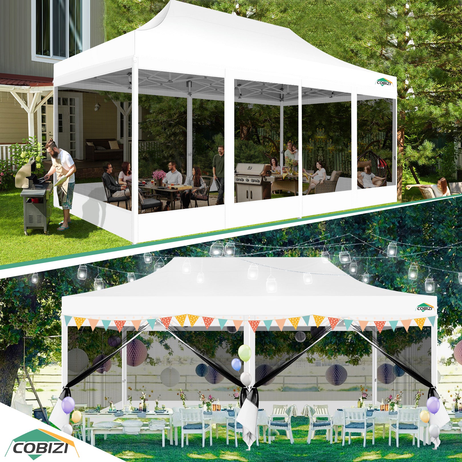 COBIZI 10'x20' Heavy Duty Canopy Gazebo, Ez up with 6 Netting Sidewalls SPC000097