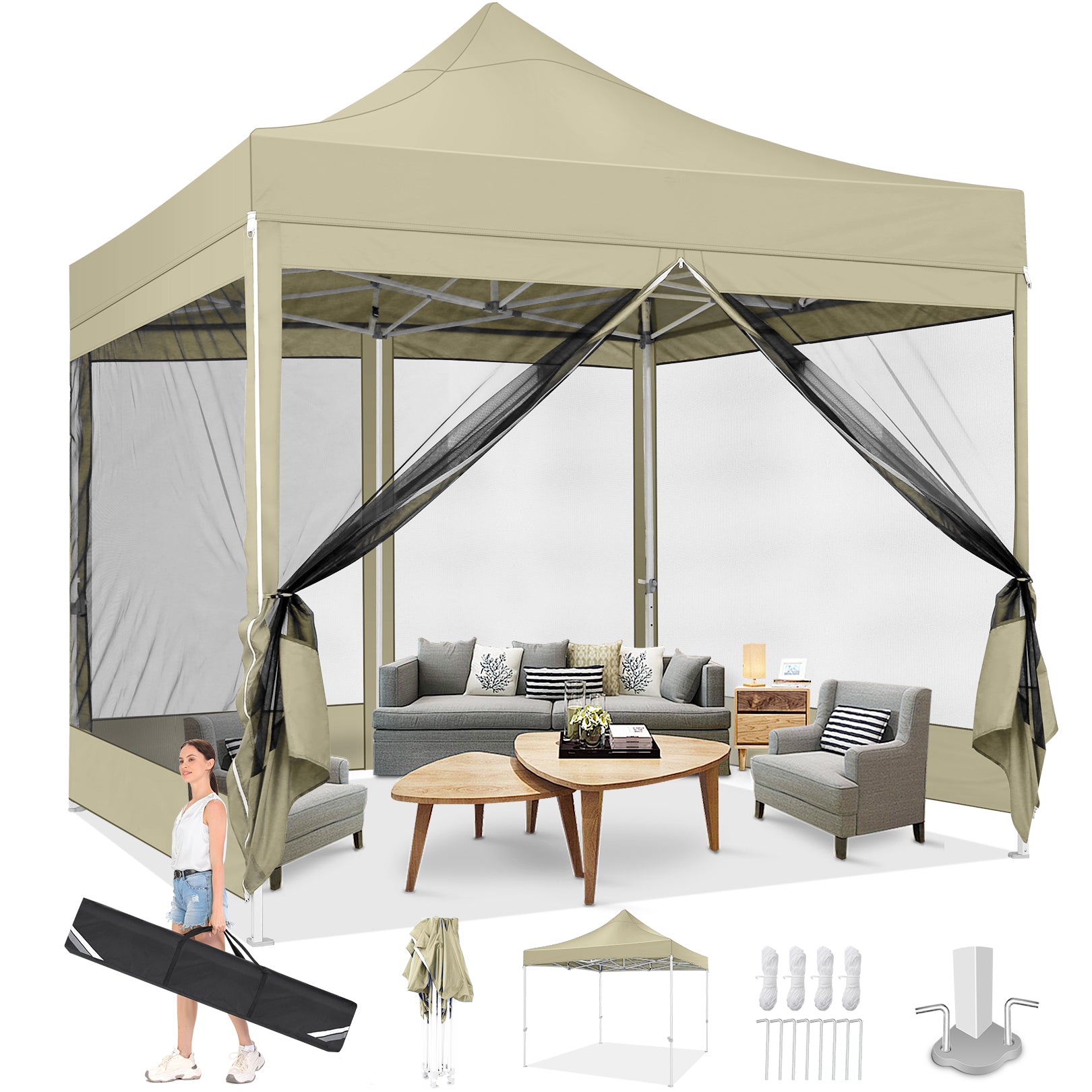 COBIZI 10'x10' Heavy Duty Canopy Tent, Pop up Gazebo with Netting Screened ,Waterproof Ez up Canopy with Sidewalls, Outdoor Instant Party Tent for Backyard,Blue