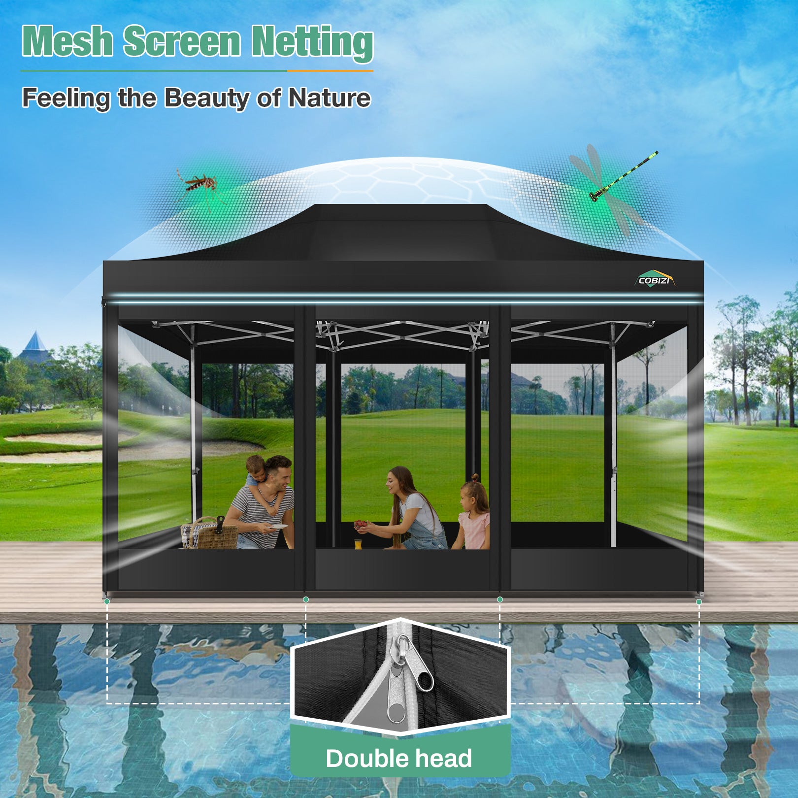 COBIZI 10'x15' Heavy Duty Pop Up Canopy Gazebo with Netting Screened, Gray SPC112