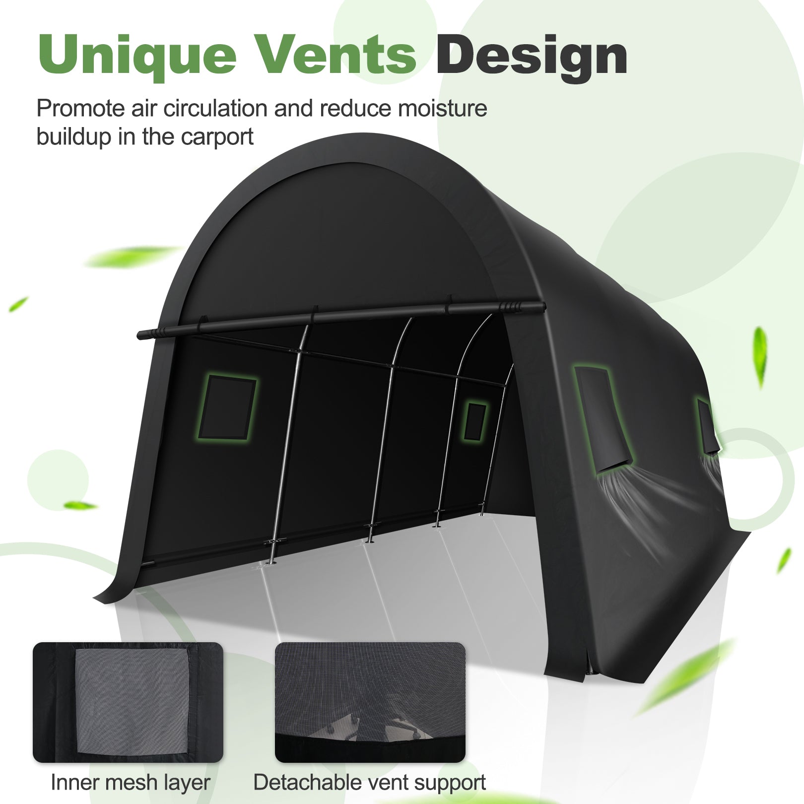 HOTEEL Carport 10x20ft Heavy Duty, Portable Garage Carport Canopy with All-Steel Metal Frame & Vents, Round Style Outdoor Storage Shed for Car, Truck, Boat, Patio Furniture Anti-Snow Waterproof