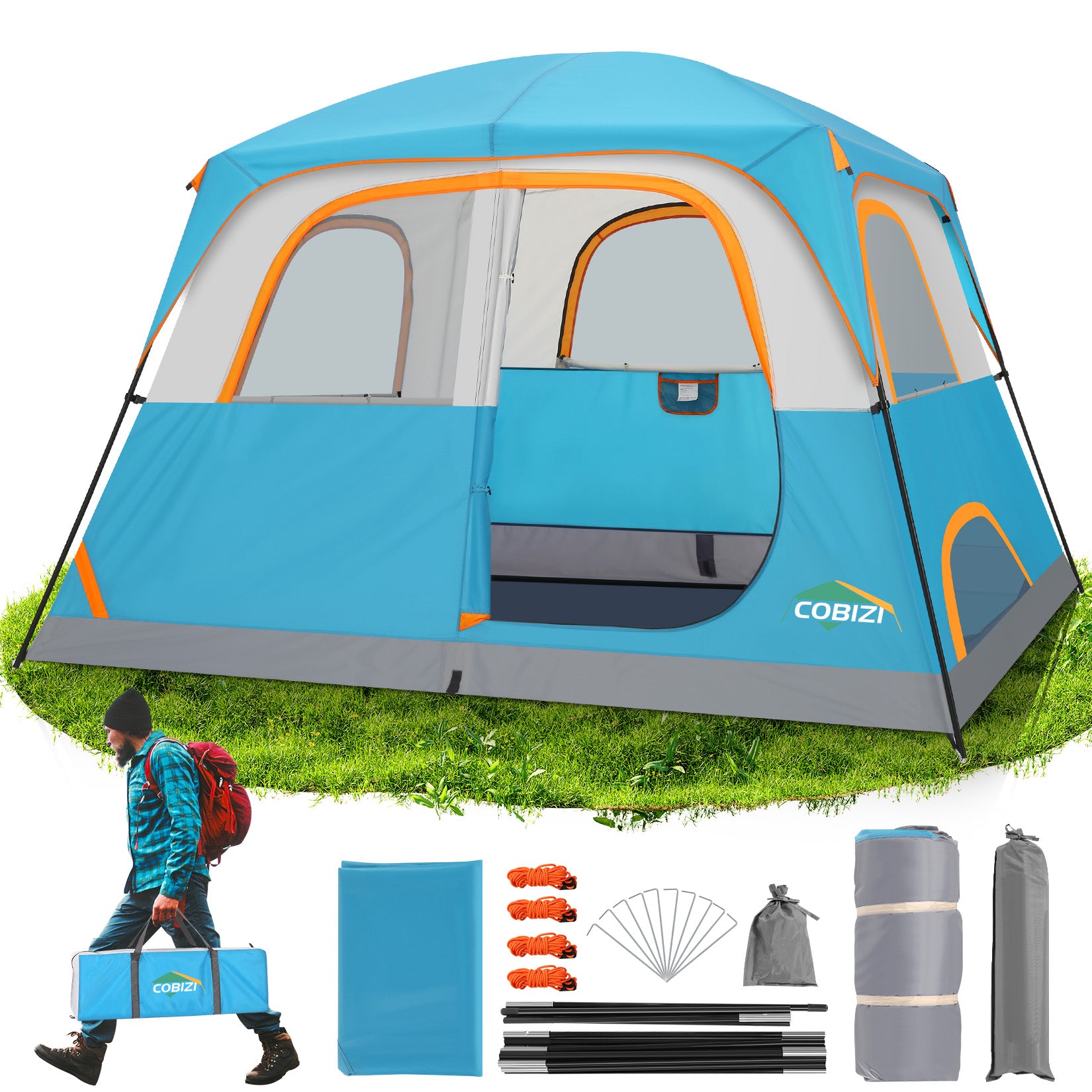 COBIZI 6 Person Easy Setup Camping Tent with Rainfly & Screen Windows SPC175