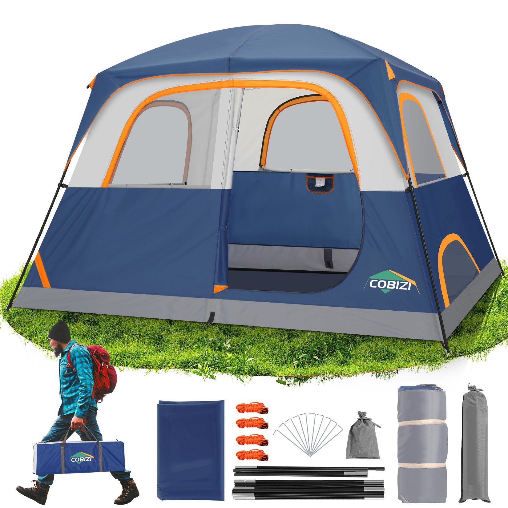 COBIZI 6 Person Easy Setup Camping Tent with Rainfly & Screen Windows SPC175