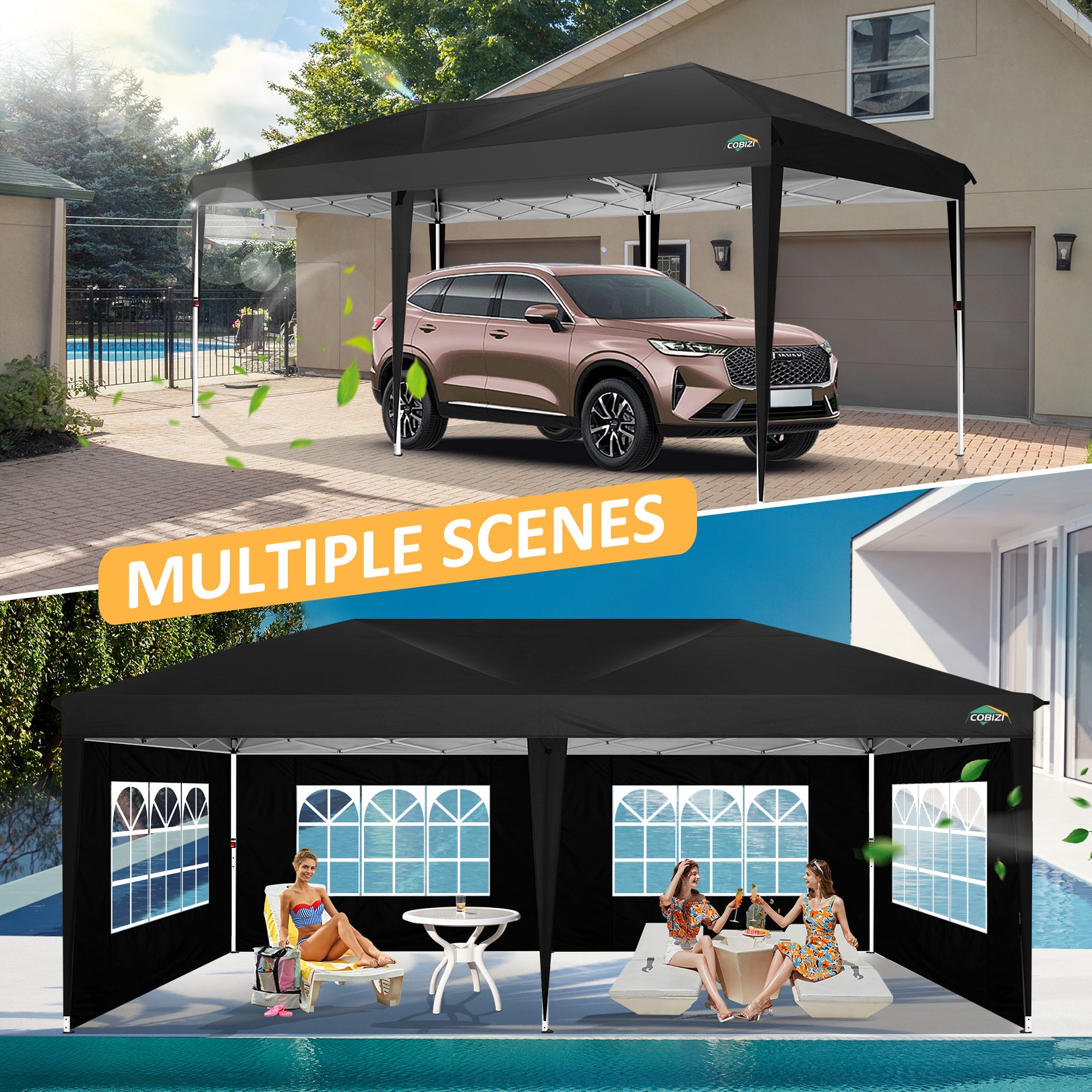 COBIZI 10'x20' Pop Up Canopy with 6 Sidewalls, Instant Set Up, SPC18