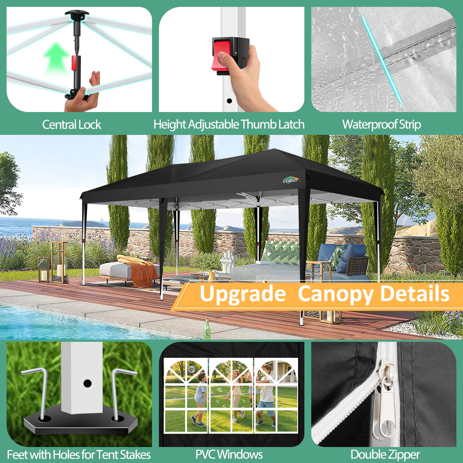 COBIZI 10'x20' Pop Up Canopy with 6 Sidewalls, Instant Set Up, SPC18