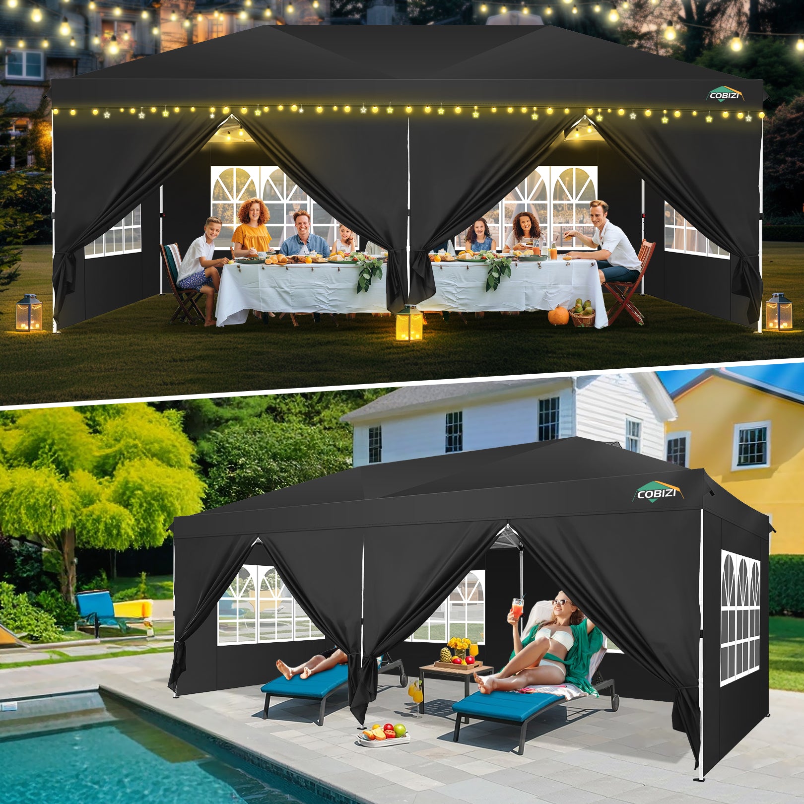 COBIZI 10'x20' Pop-Up Canopy With Side Walls & Reinforced Poles SPC241