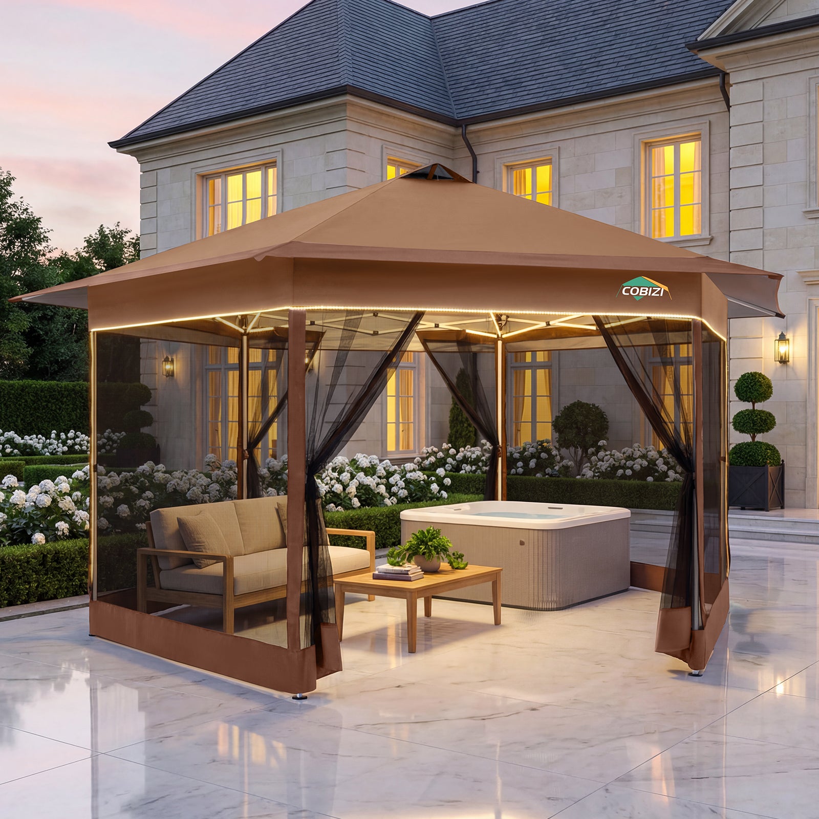 COBIZI 13'x13' Portable Pop Up Canopy Gazebo With 6 Mosquito Netting Sidewalls , SPC266
