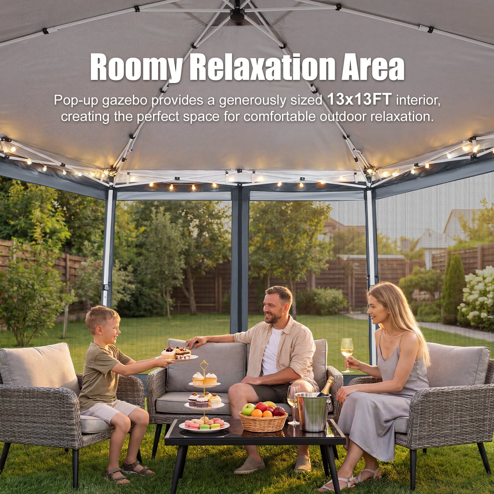 COBIZI 13'x13' Portable Pop Up Canopy Gazebo With 6 Mosquito Netting Sidewalls , SPC266