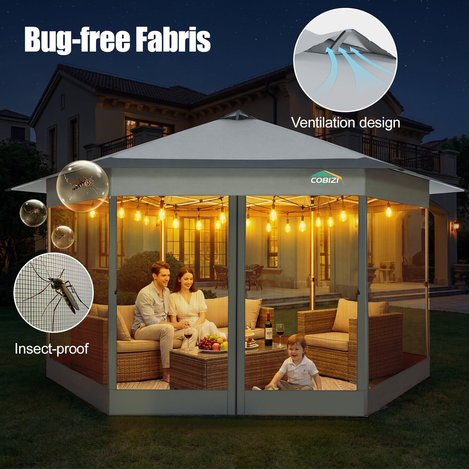 COBIZI 13'x13' Portable Pop Up Canopy Gazebo With 6 Mosquito Netting Sidewalls , SPC266