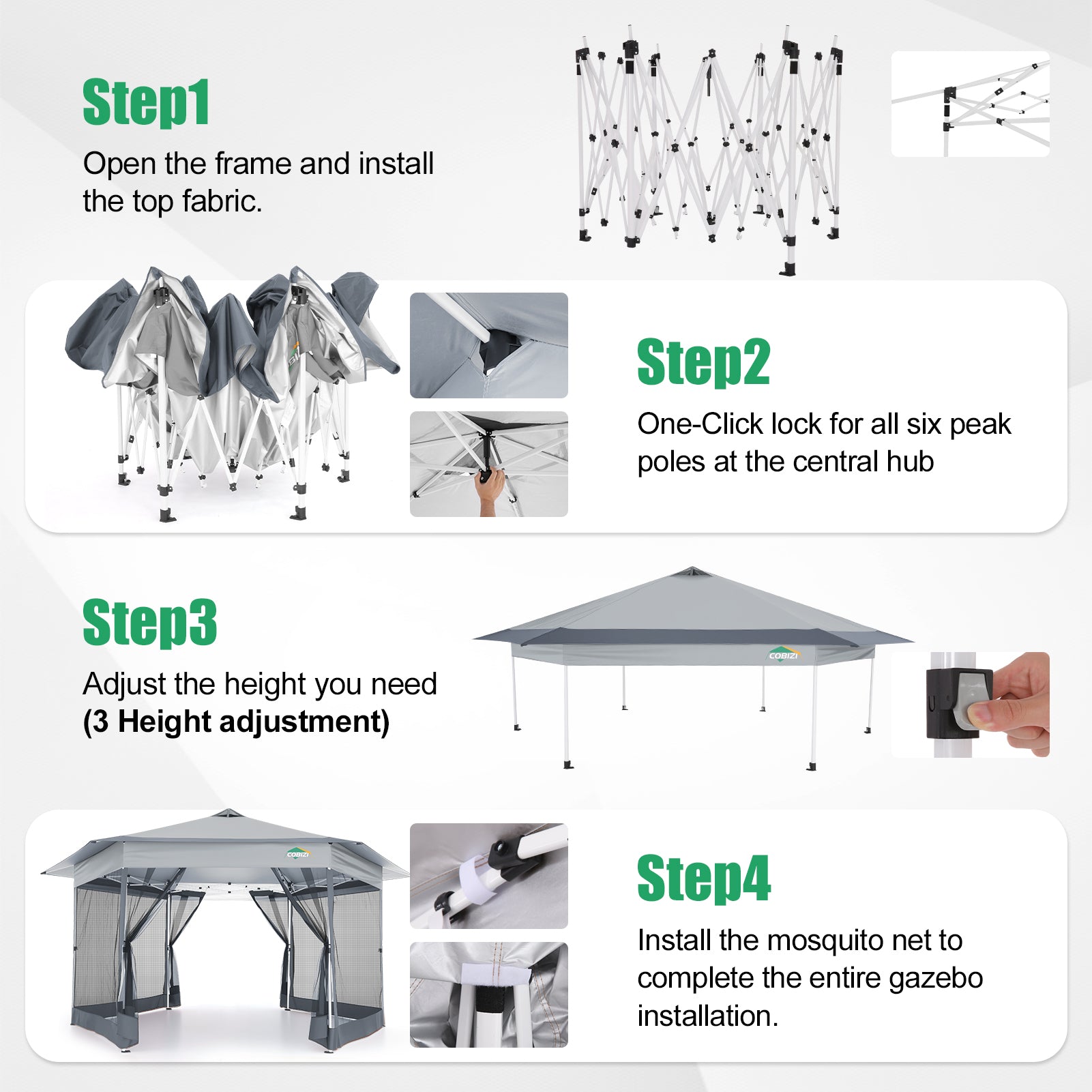 COBIZI 13'x13' Portable Pop Up Canopy Gazebo With 6 Mosquito Netting Sidewalls , SPC266