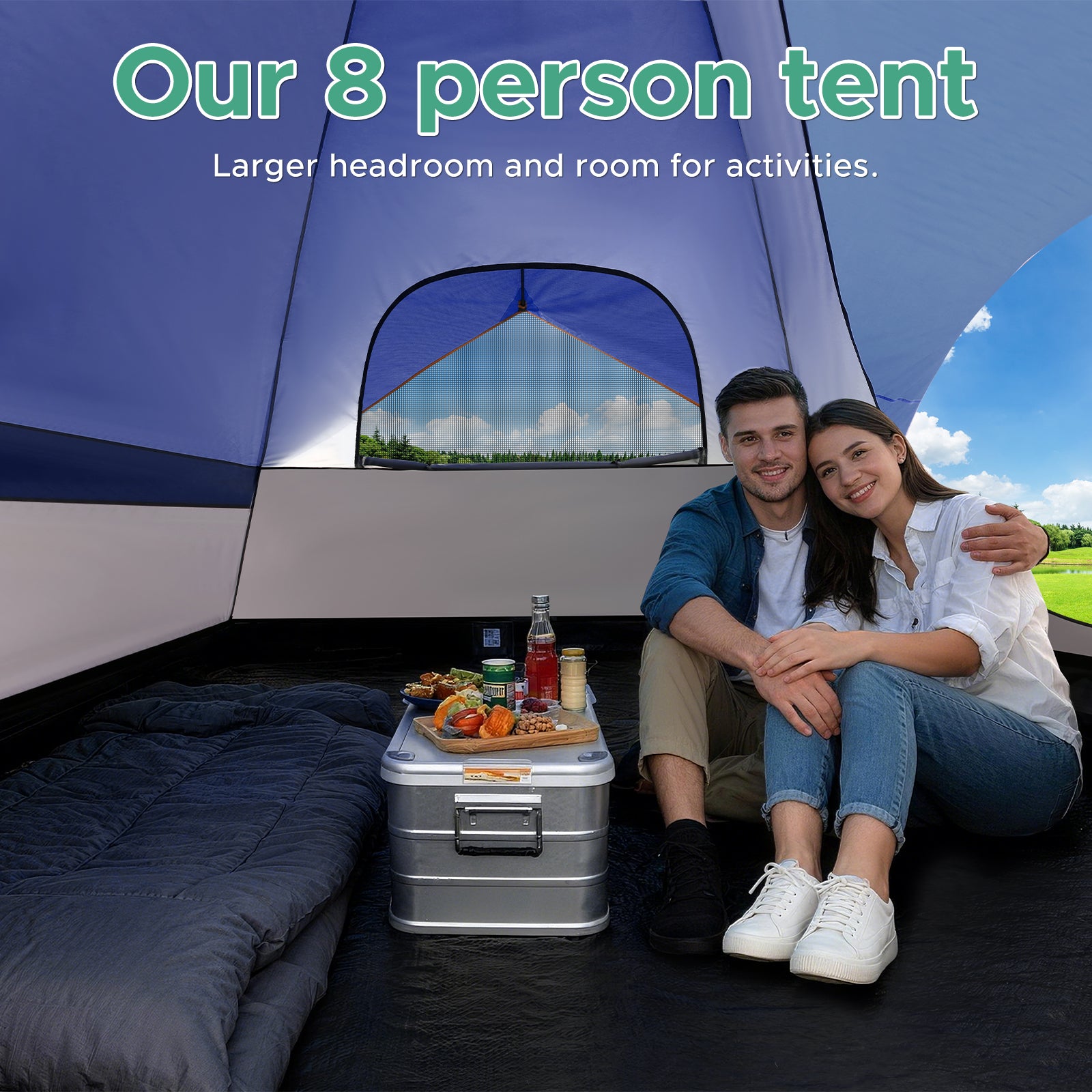 COBIZI 8-10 Person Camping Tent With Removable Rainfly & Mesh Ventilation, Easy Setup & Portable SPC268