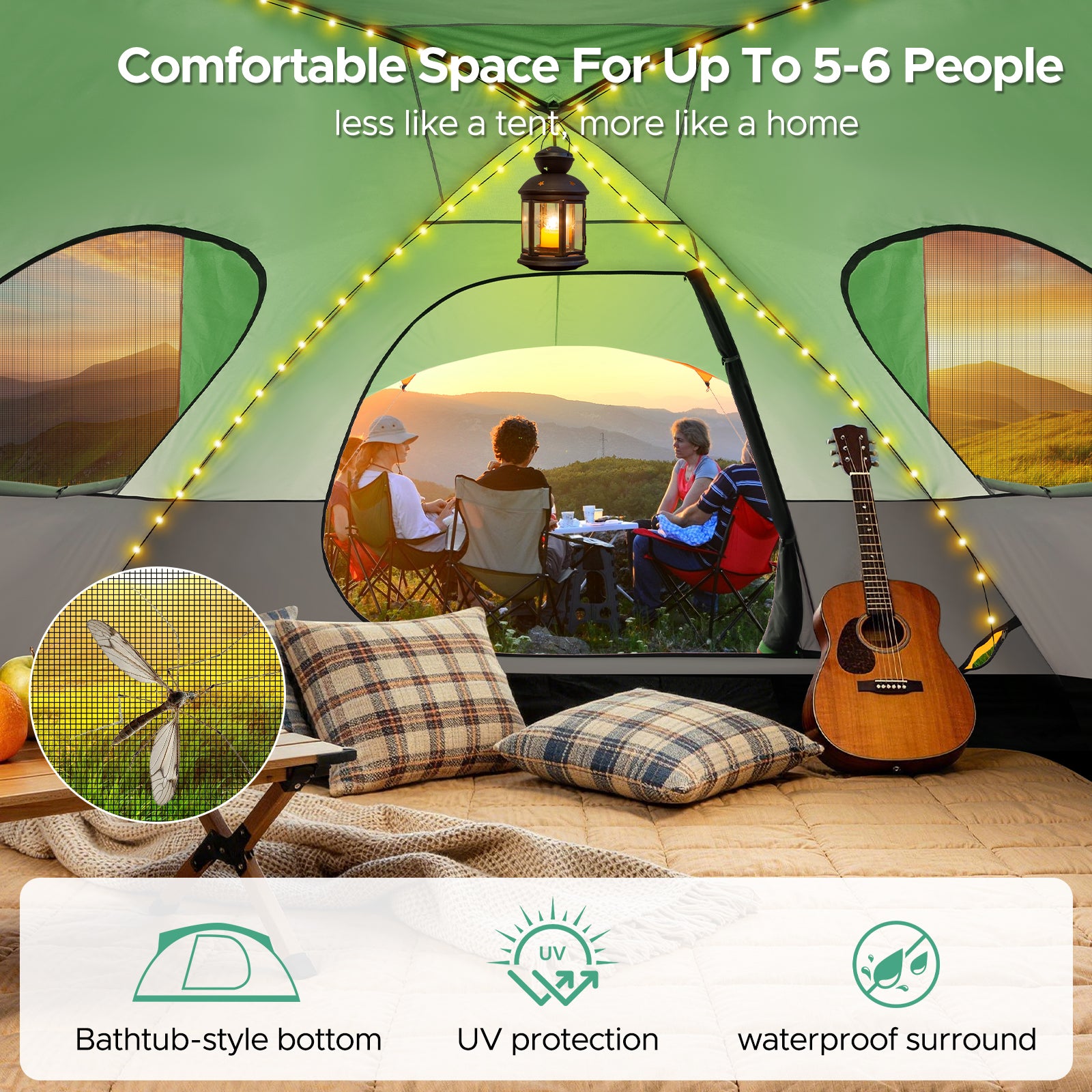 COBIZI 8-10 Person Camping Tent, Waterproof Family Tent with Removable Rainfly, Large Spacious Outdoor Tent with Mesh Ventilation, Easy Setup Portable Tent SPC000268