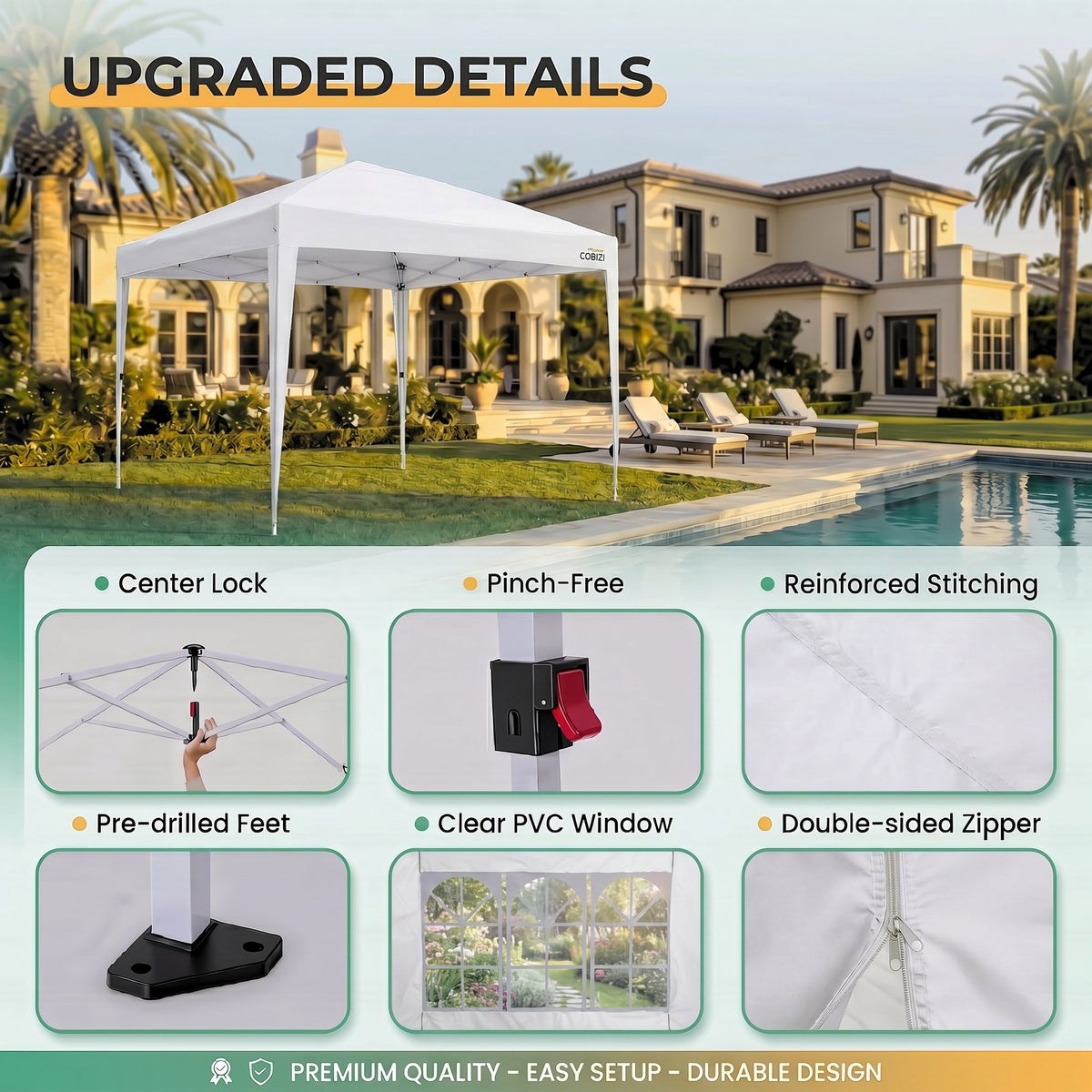 Cobizi 10'x10'/10'x20/10'x30' Protable Waterproof Pop up Canopy with 6 Sidewalls SPC202