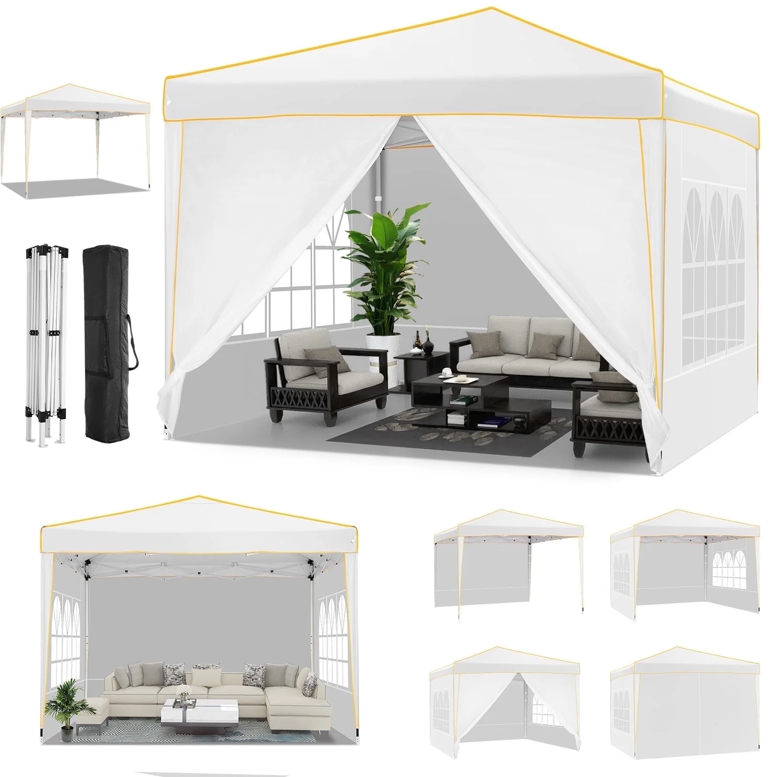 HOTEEL Pop up Canopy Tent 10x10 Commercial Instant Canopy with 4 Sidewalls & Carry Bag,Portable Tent for Parties Beach Camping Party Event Shelter Sun Shade