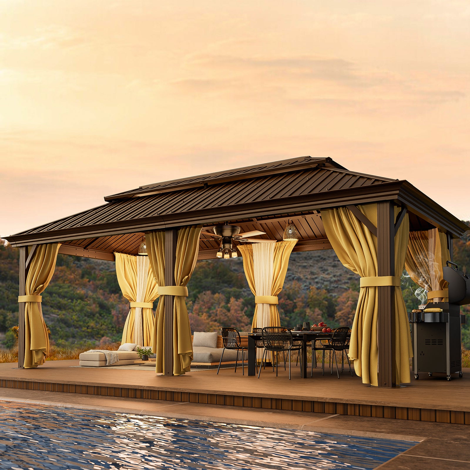 COBIZI 12'x20' Heavy Duty Double HardTop Gazebo with Privacy Curtains & Netting, SPC91