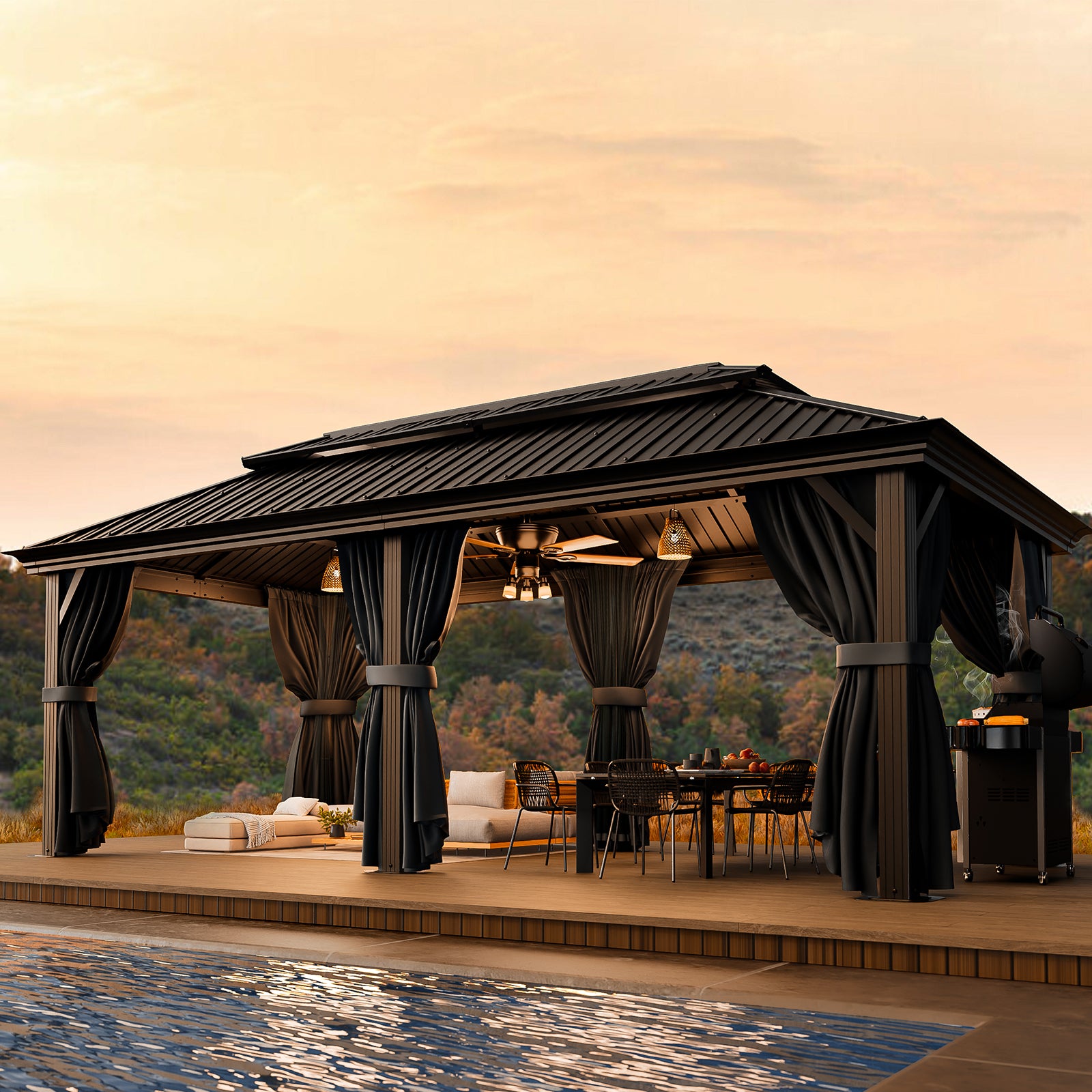 COBIZI 12'x20' Heavy Duty Double HardTop Gazebo with Privacy Curtains & Netting, SPC91