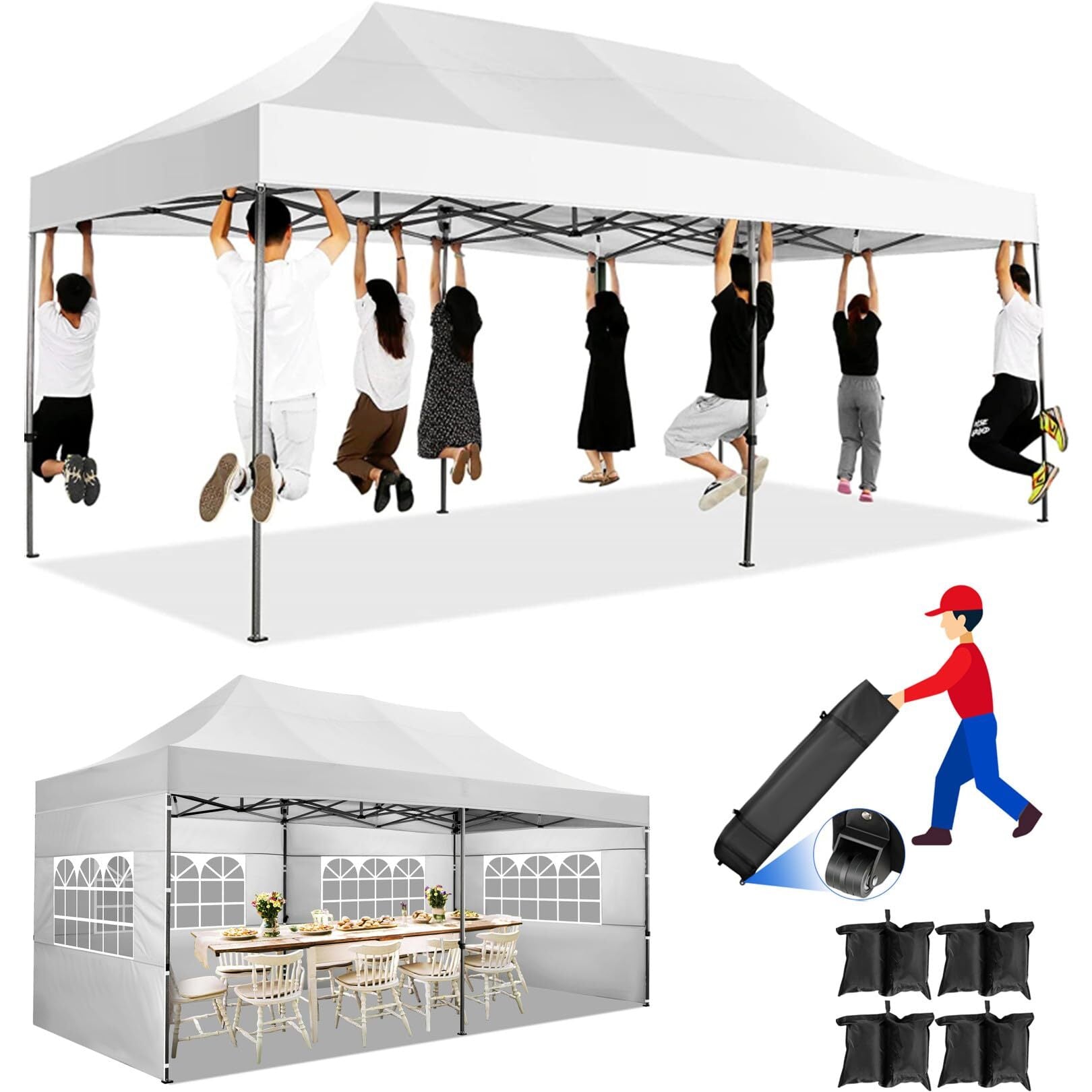 COBIZI 10x20 Pop up Canopy with 6 sidewalls Commercial Heavy Duty Canopy UPF 50+ All Weather Waterproof Outdoor Wedding Party Tents Gazebo with Roller Bag