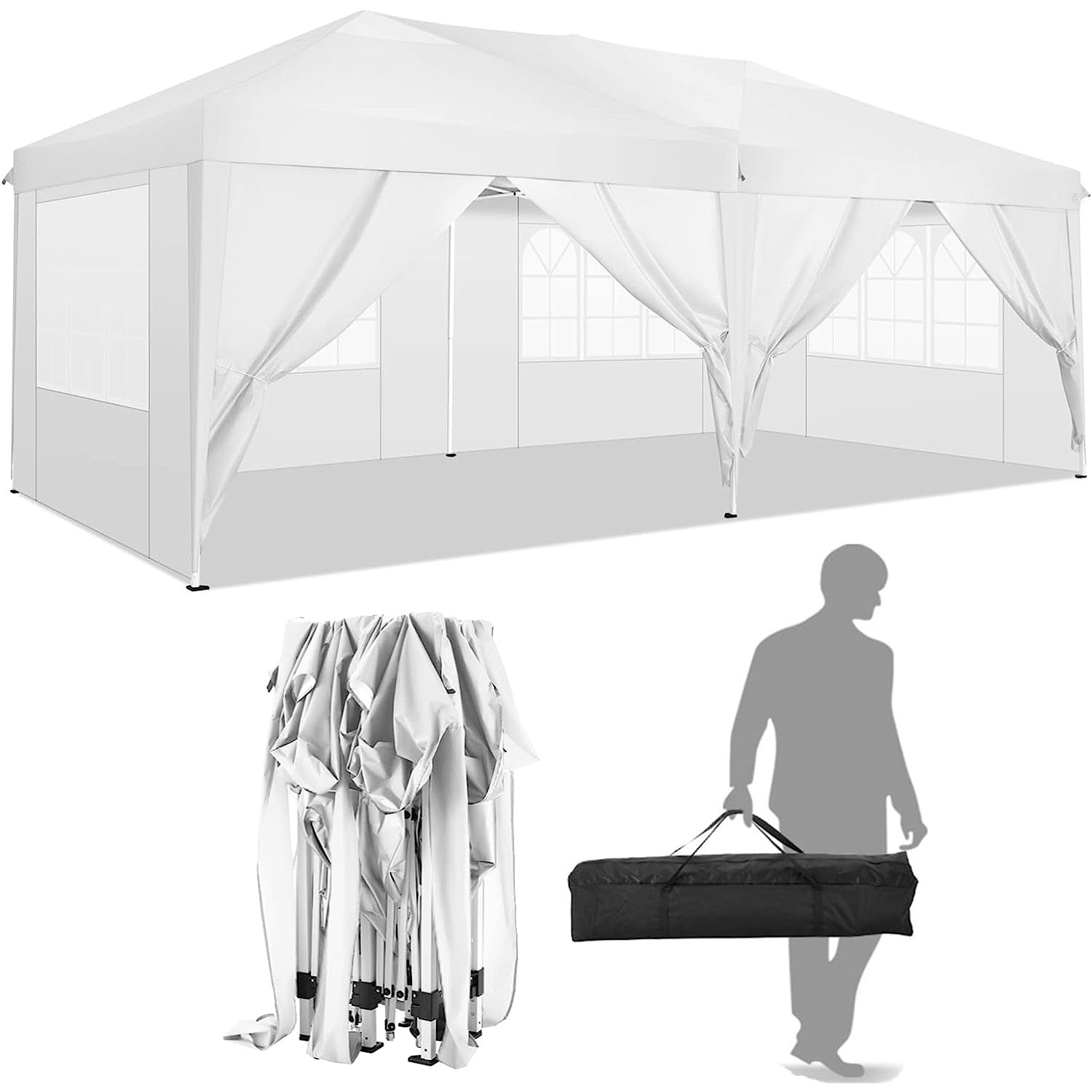 Cobizi Pop Up Canopy Large Party Tent Shelter 10'x20' with 6 Sidewalls